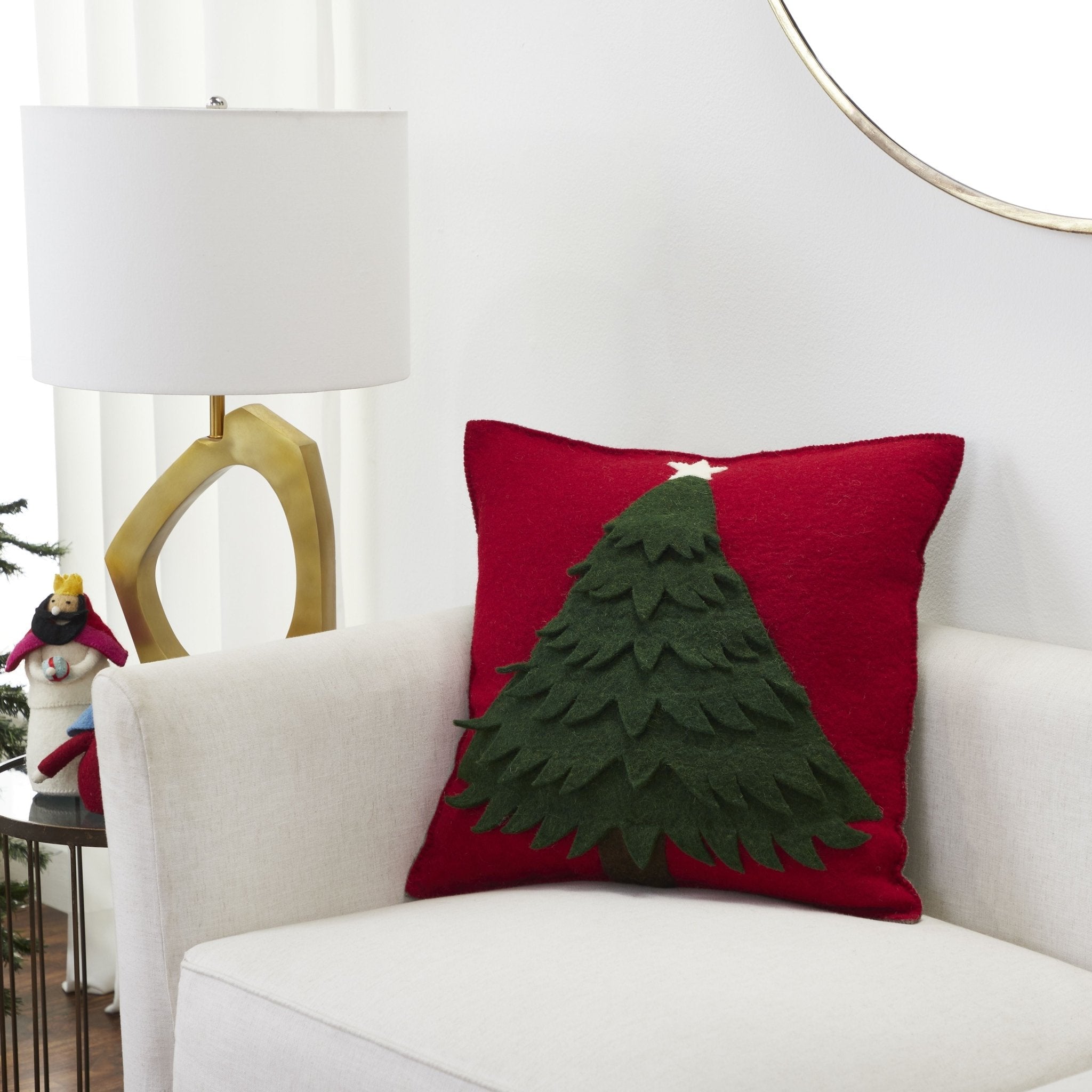 Handmade Christmas Pillow Hand Felted Wool - Tree Red - 20" / 14" Arcadia Home - Che Cose Belle