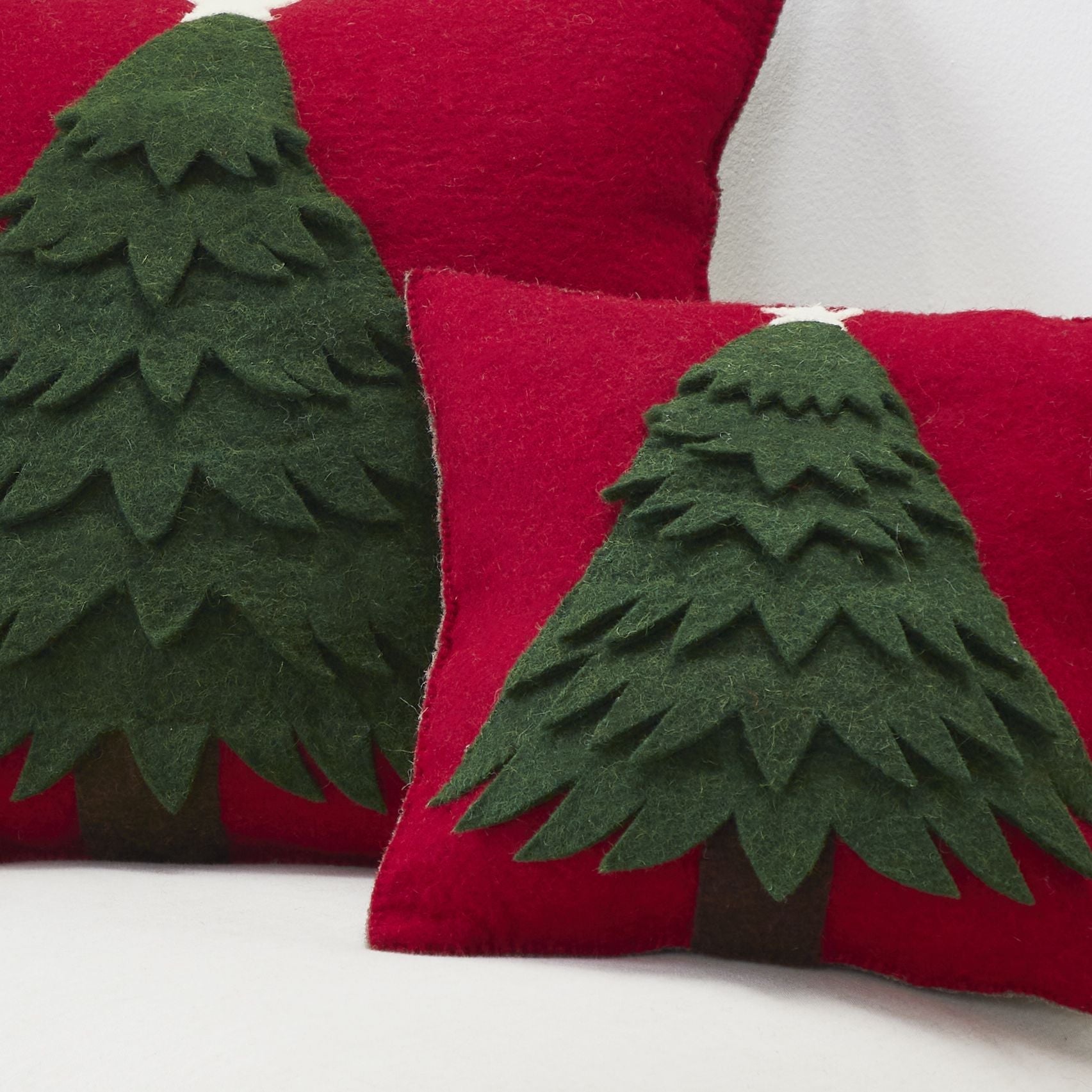 Handmade Christmas Pillow Hand Felted Wool - Tree Red - 20" / 14" Arcadia Home - Che Cose Belle