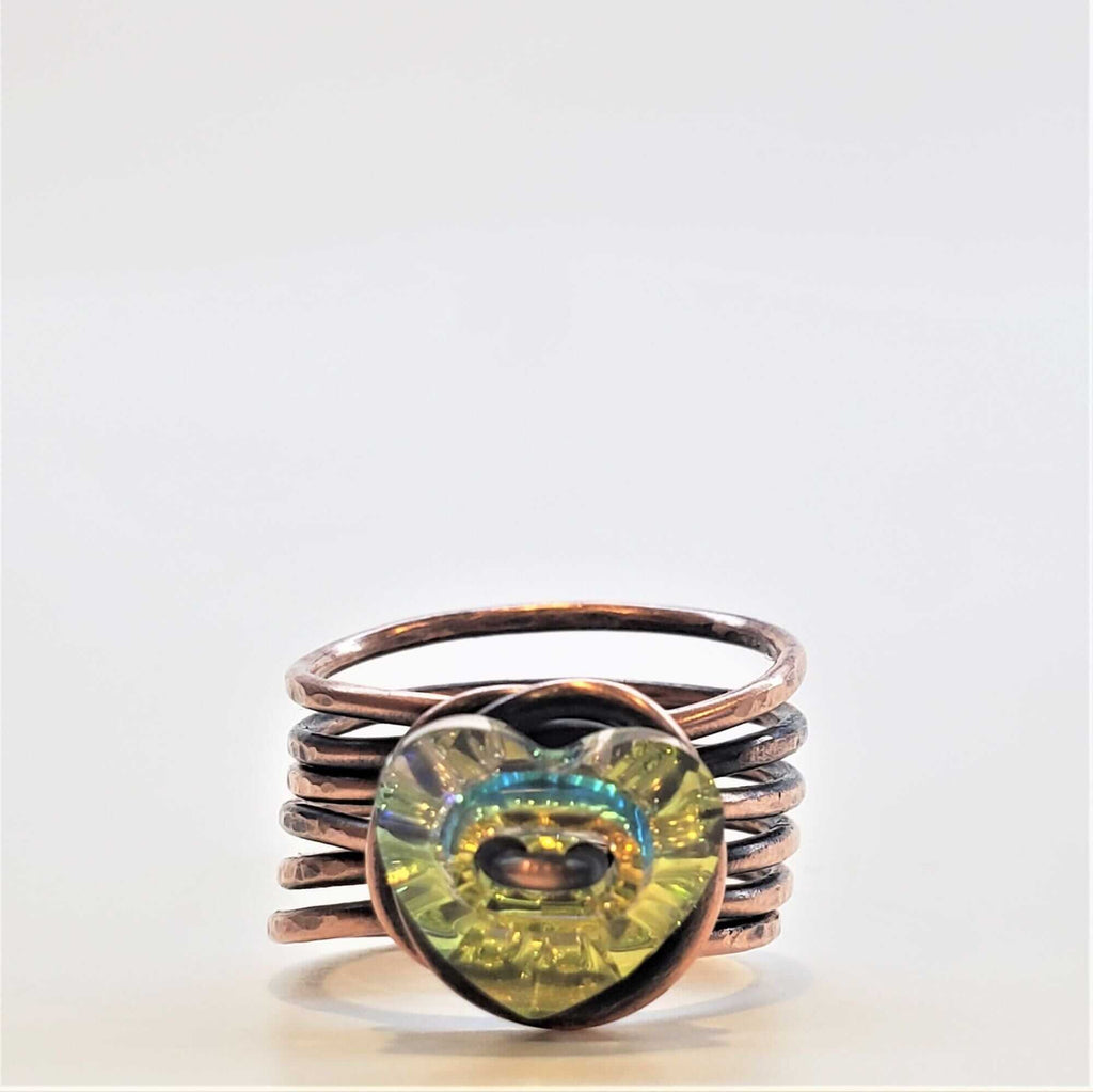Handmade Copper Wire Wrapped Crystal Heart Glam Ring by Alexa Martha - Che Cose Belle
