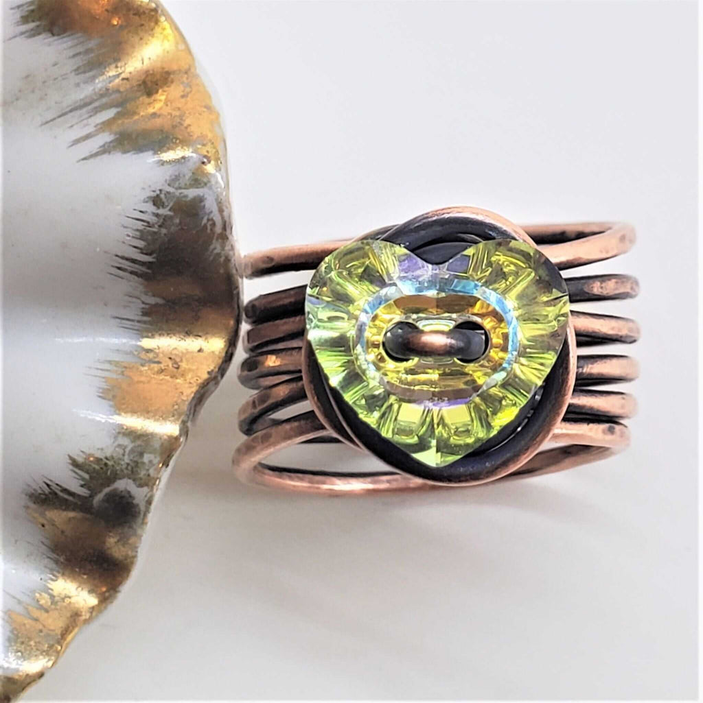 Handmade Copper Wire Wrapped Crystal Heart Glam Ring by Alexa Martha - Che Cose Belle