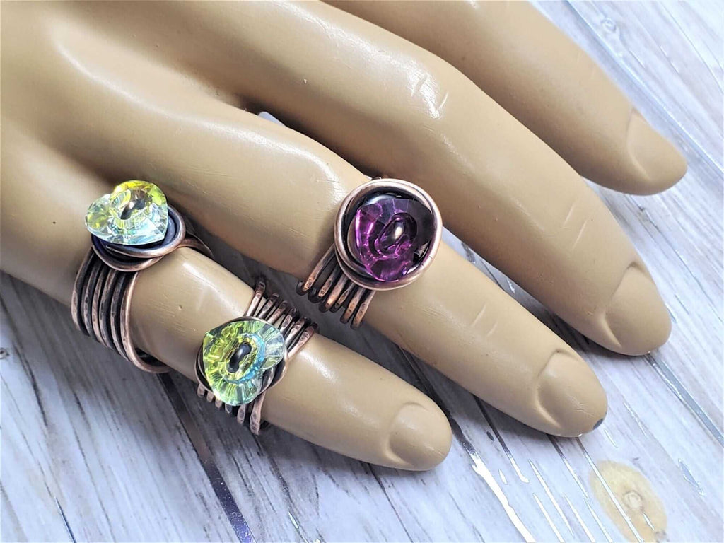 Handmade Copper Wire Wrapped Crystal Heart Glam Ring by Alexa Martha - Che Cose Belle