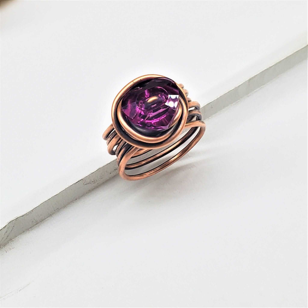 Handmade Copper Wire Wrapped Crystal Heart Glam Ring by Alexa Martha - Che Cose Belle