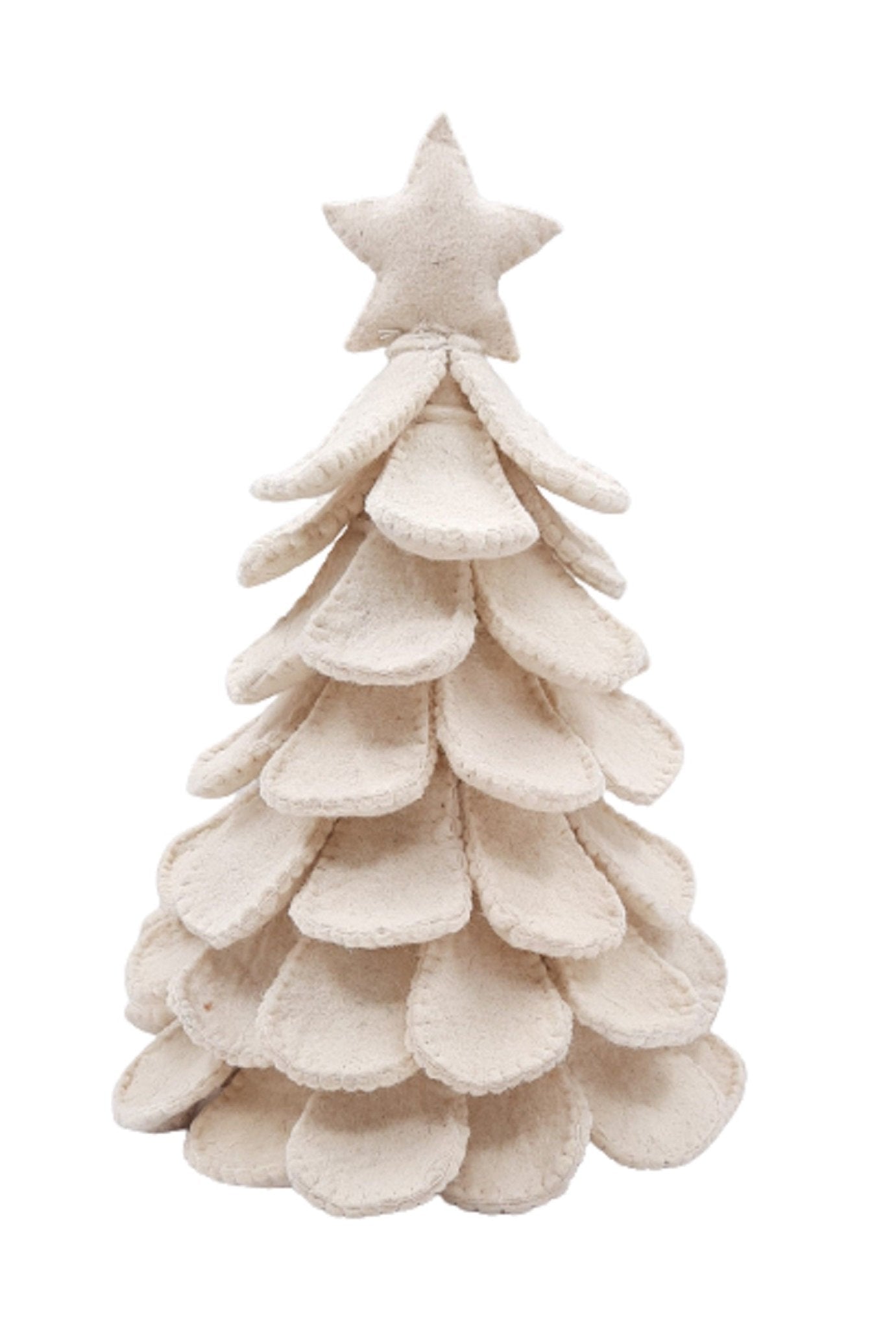 Handmade Cream Tabletop Christmas Tree Hand Felted Wool Arcadia Home - Che Cose Belle