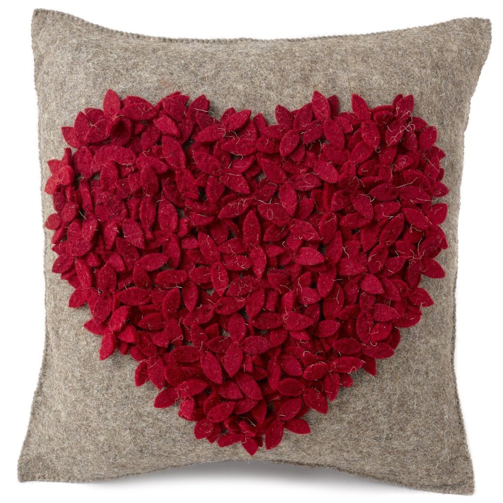 Handmade Cushion Cover Hand Felted Wool - Red Heart Gray - 20" Arcadia Home - Che Cose Belle
