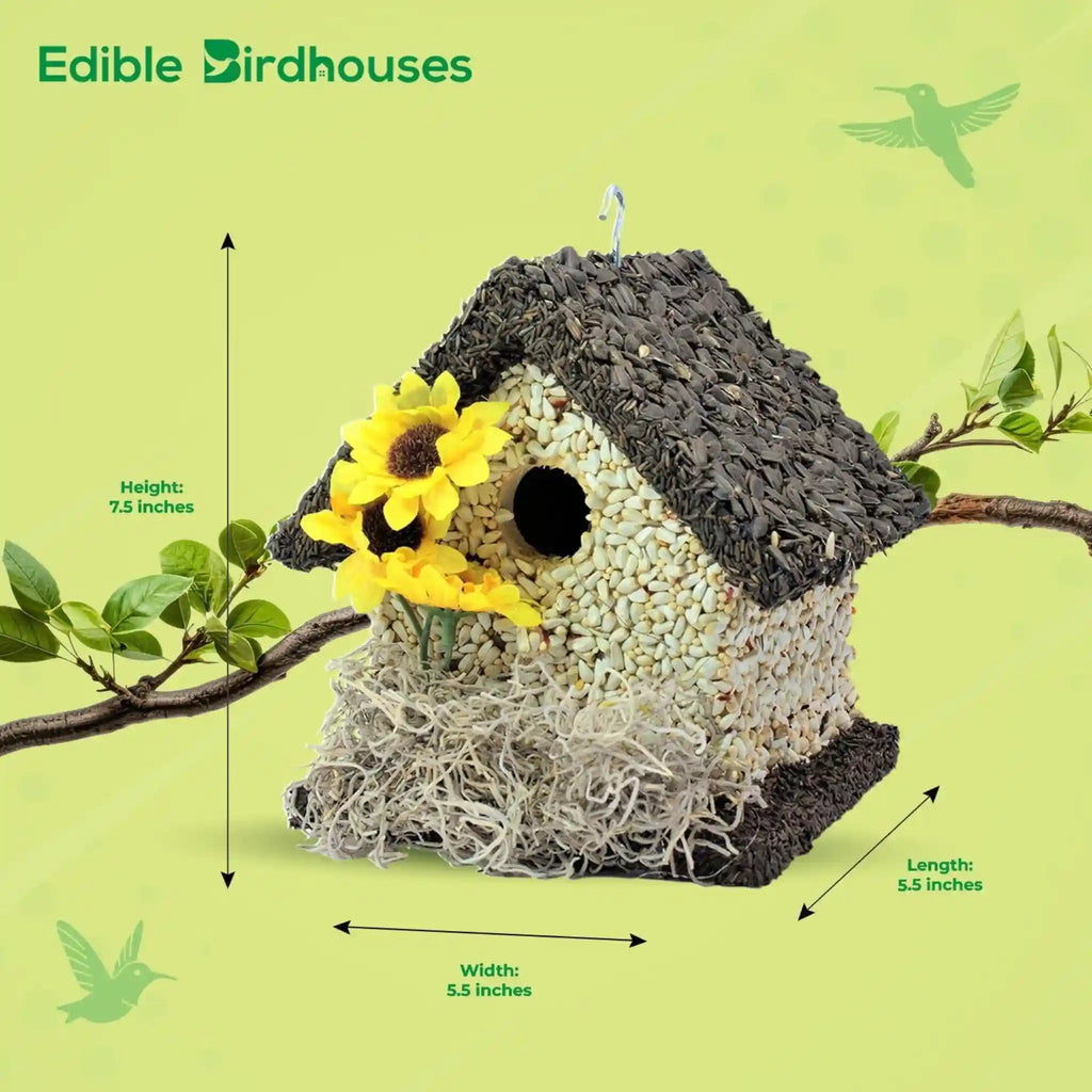Handmade Edible Birdhouse - Dark Roof, Short Birdhouse Covered in Bird Seeds - Che Cose Belle