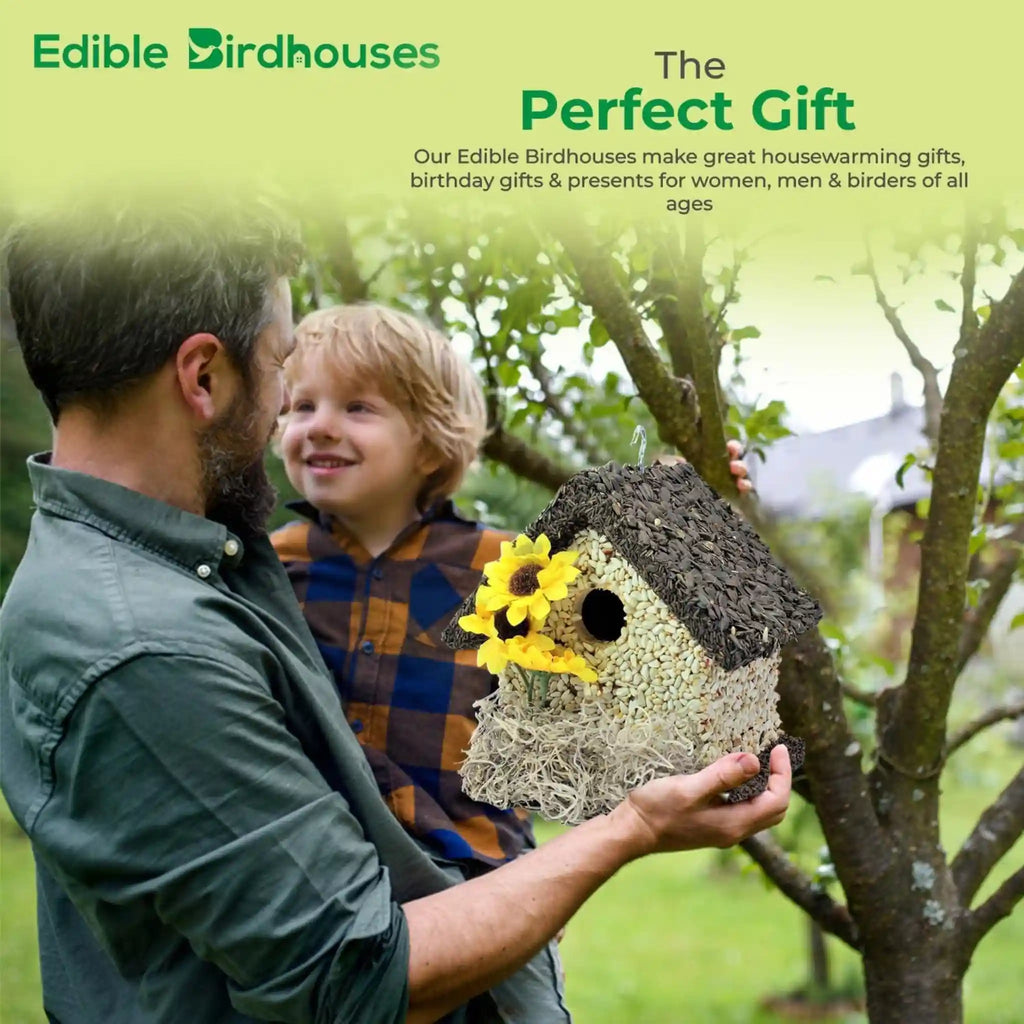 Handmade Edible Birdhouse - Dark Roof, Short Birdhouse Covered in Bird Seeds - Che Cose Belle