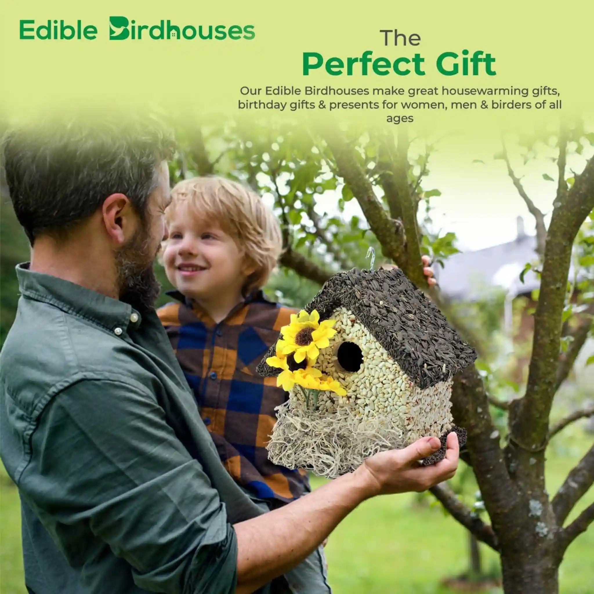 Handmade Edible Birdhouse - Dark Roof, Short Birdhouse Covered in Bird Seeds - Che Cose Belle