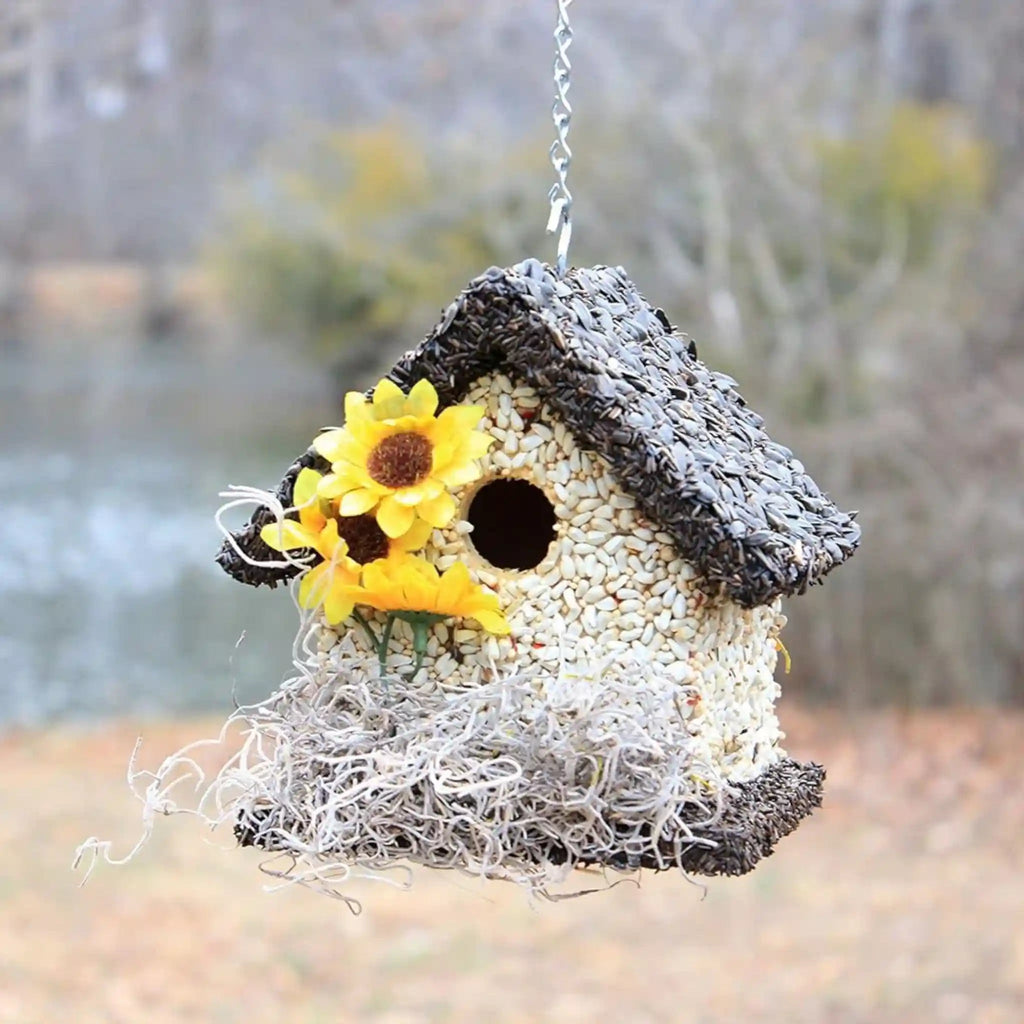 Handmade Edible Birdhouse - Dark Roof, Short Birdhouse Covered in Bird Seeds - Che Cose Belle