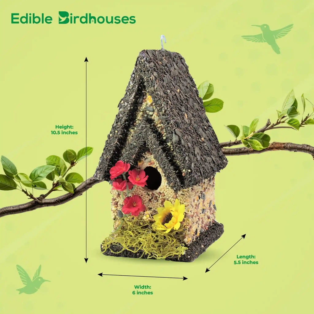 Handmade Edible Birdhouse - Dark Roof, Tall Birdhouse Covered in Bird Seeds - Che Cose Belle