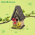 Handmade Edible Birdhouse - Dark Roof, Tall Birdhouse Covered in Bird Seeds - Che Cose Belle