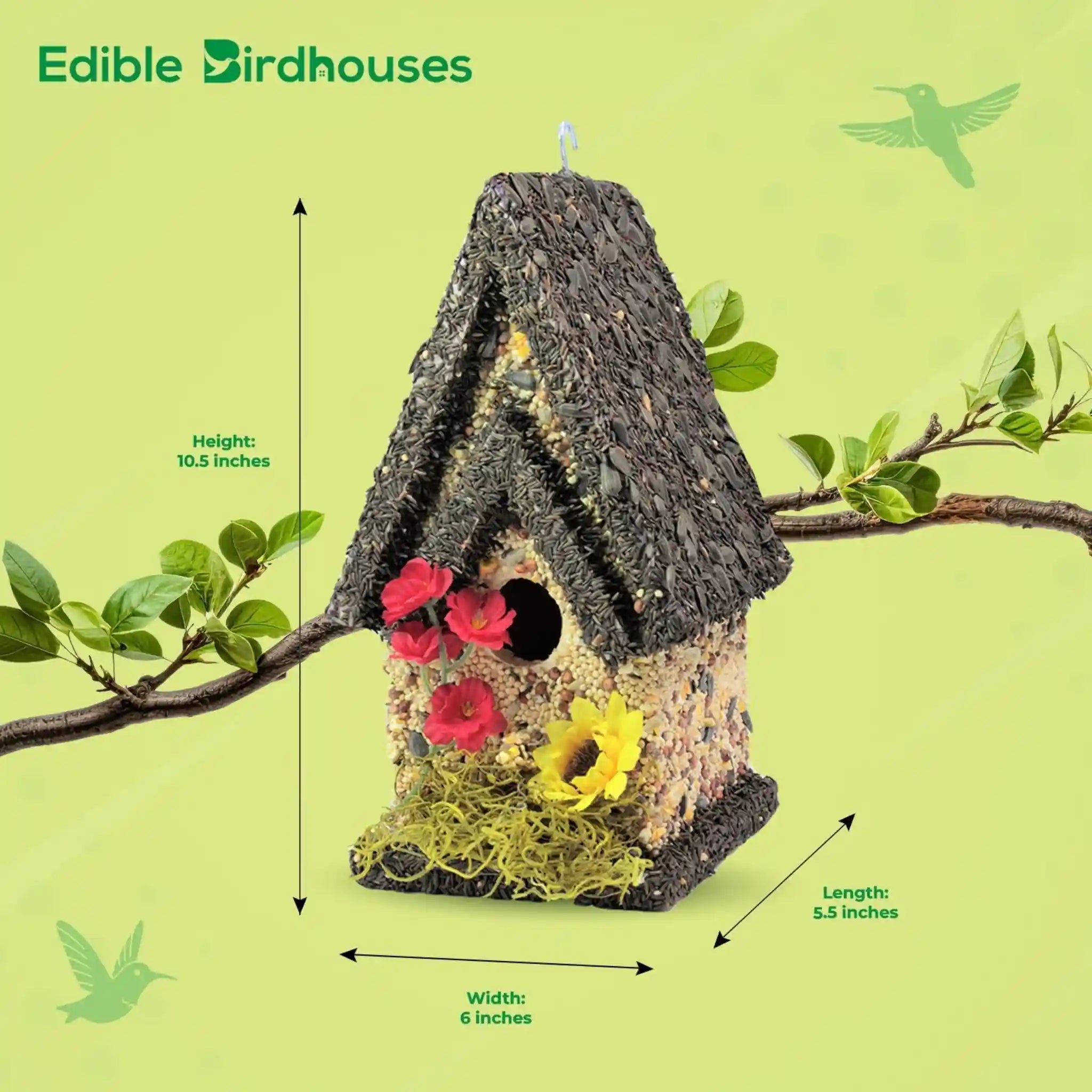 Handmade Edible Birdhouse - Dark Roof, Tall Birdhouse Covered in Bird Seeds - Che Cose Belle