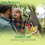 Handmade Edible Birdhouse - Dark Roof, Tall Birdhouse Covered in Bird Seeds - Che Cose Belle