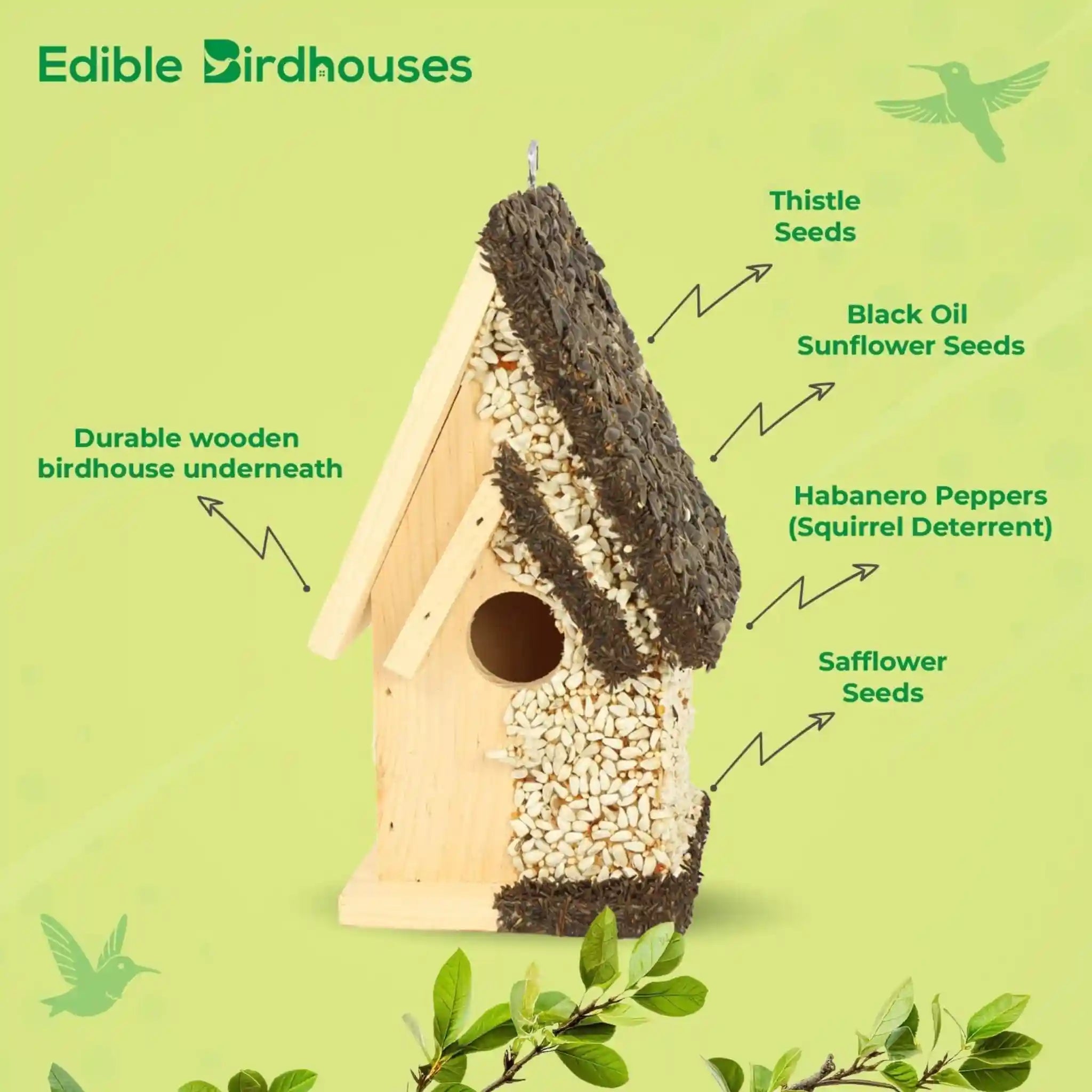 Handmade Edible Birdhouse - Dark Roof, Tall Birdhouse Covered in Bird Seeds - Che Cose Belle