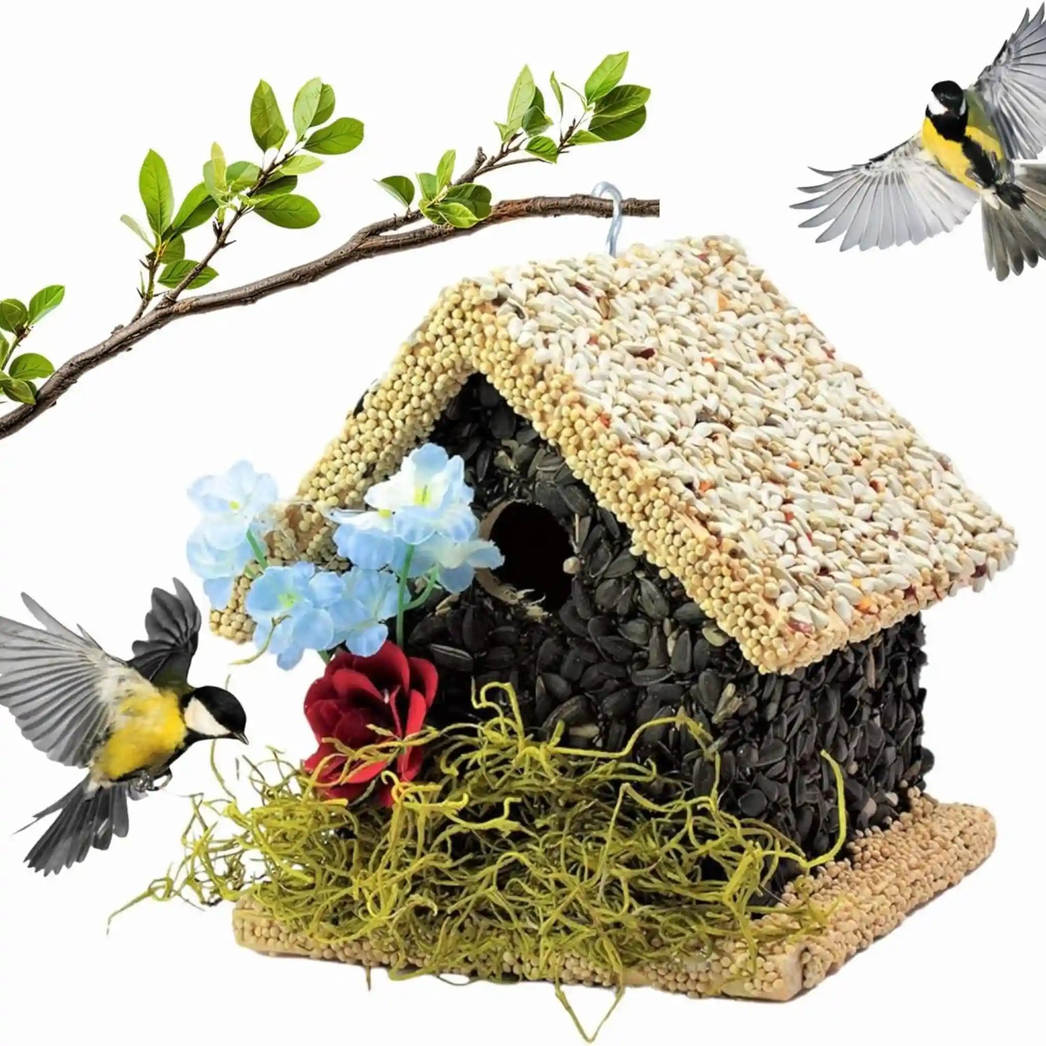 Handmade Edible Birdhouse - Light Roof, Short Birdhouse Covered in Bird Seeds - Che Cose Belle