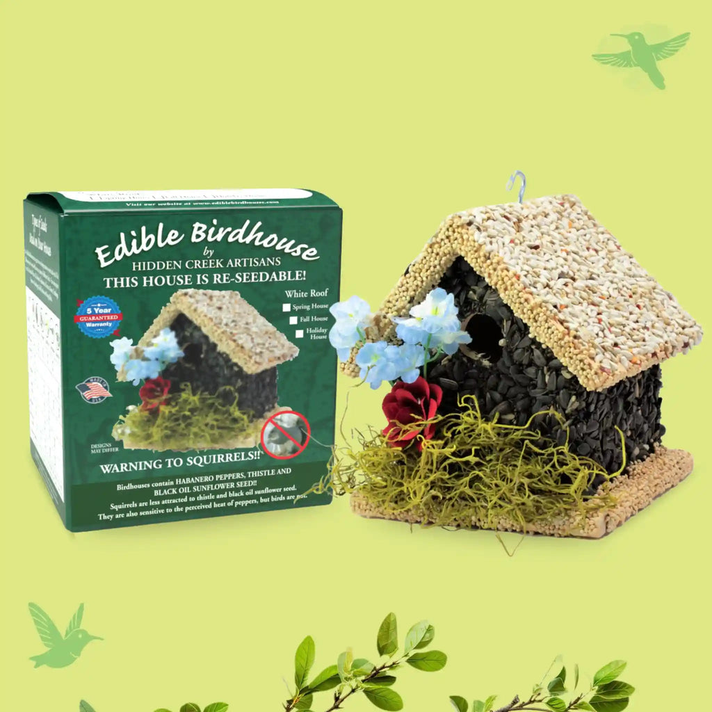 Handmade Edible Birdhouse - Light Roof, Short Birdhouse Covered in Bird Seeds - Che Cose Belle