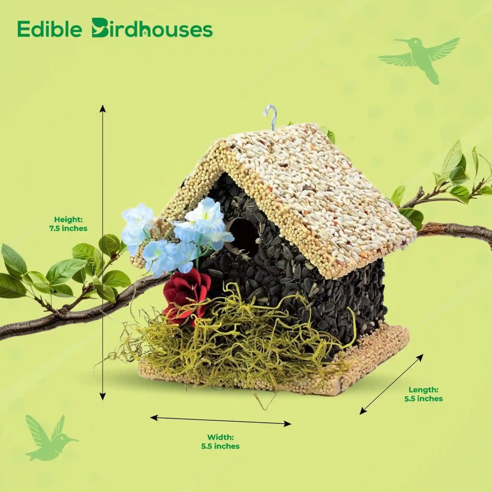 Handmade Edible Birdhouse - Light Roof, Short Birdhouse Covered in Bird Seeds - Che Cose Belle