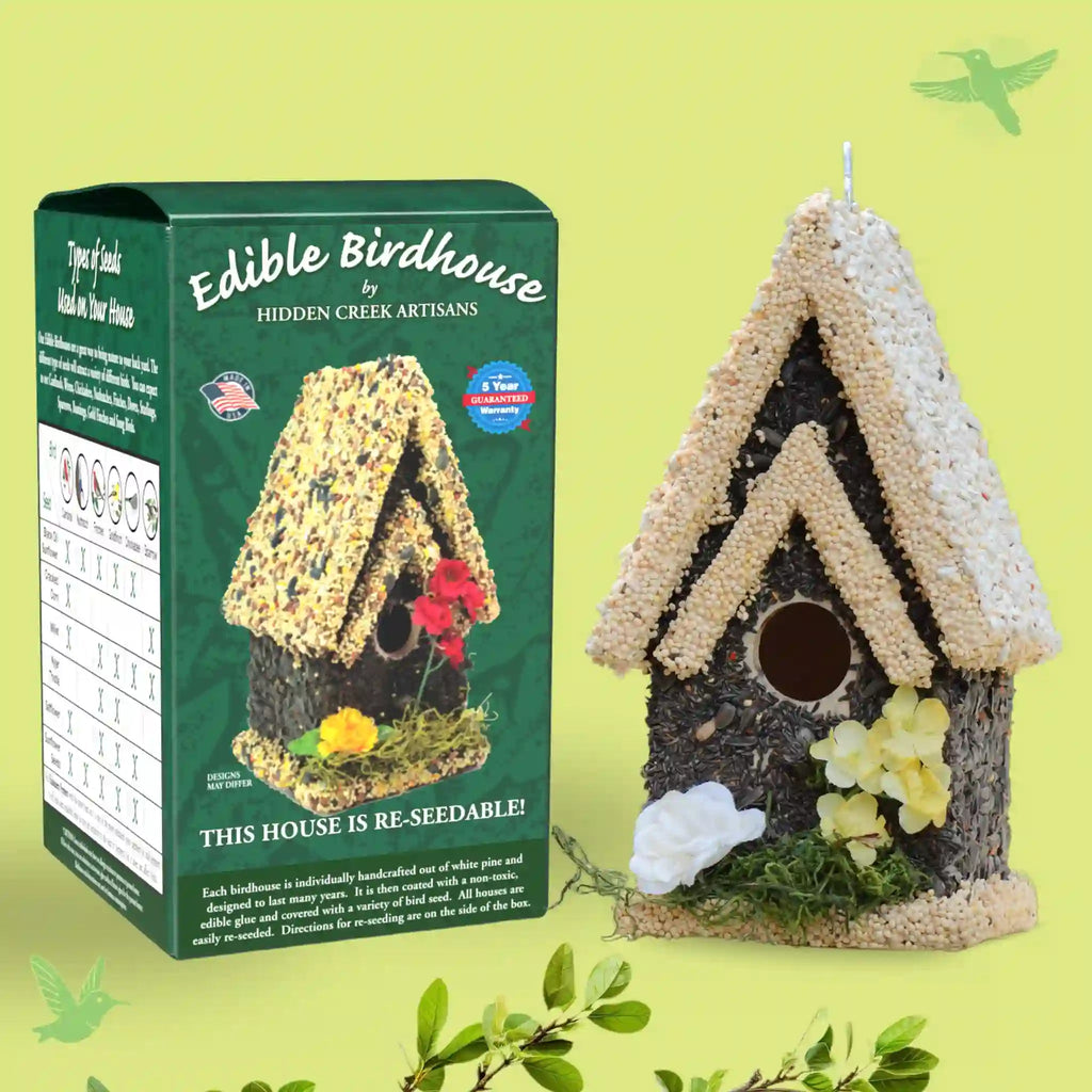 Handmade Edible Birdhouse - Light Roof, Tall Birdhouse Covered in Bird Seeds - Che Cose Belle