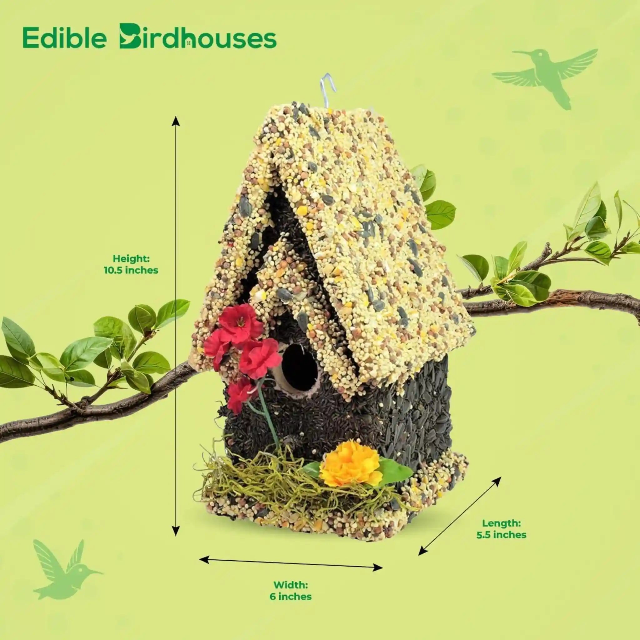 Handmade Edible Birdhouse - Light Roof, Tall Birdhouse Covered in Bird Seeds - Che Cose Belle