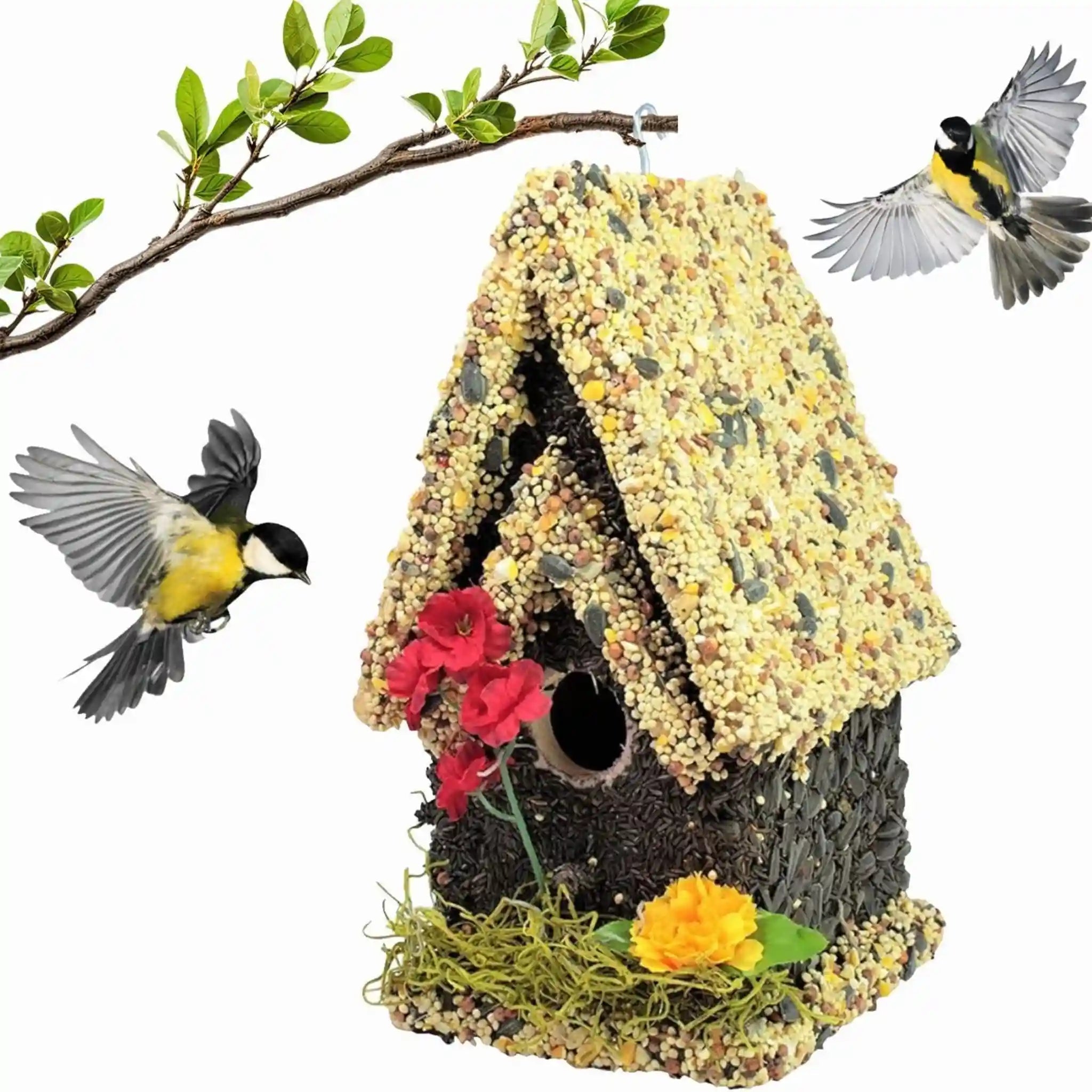 Handmade Edible Birdhouse - Light Roof, Tall Birdhouse Covered in Bird Seeds - Che Cose Belle