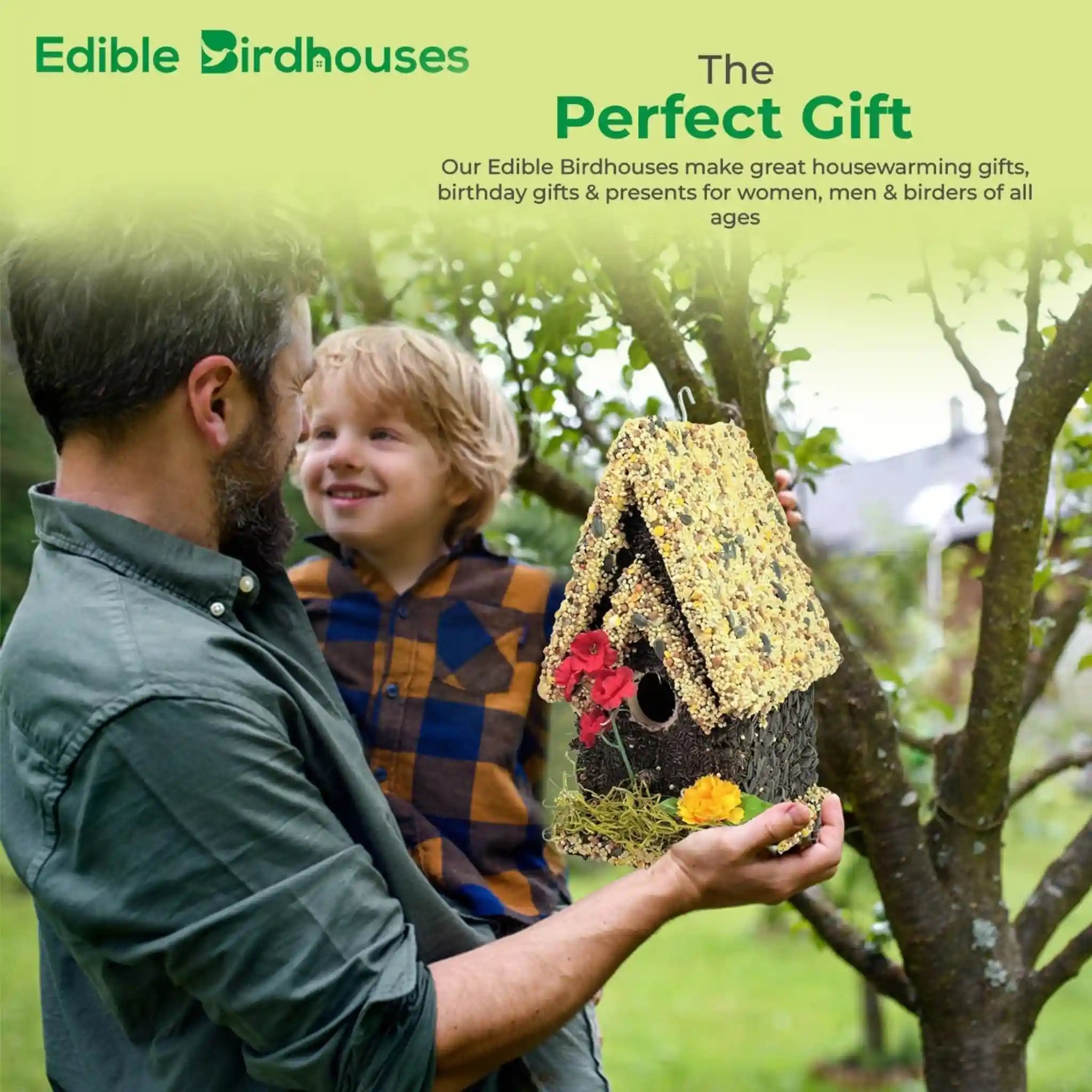 Handmade Edible Birdhouse - Light Roof, Tall Birdhouse Covered in Bird Seeds - Che Cose Belle