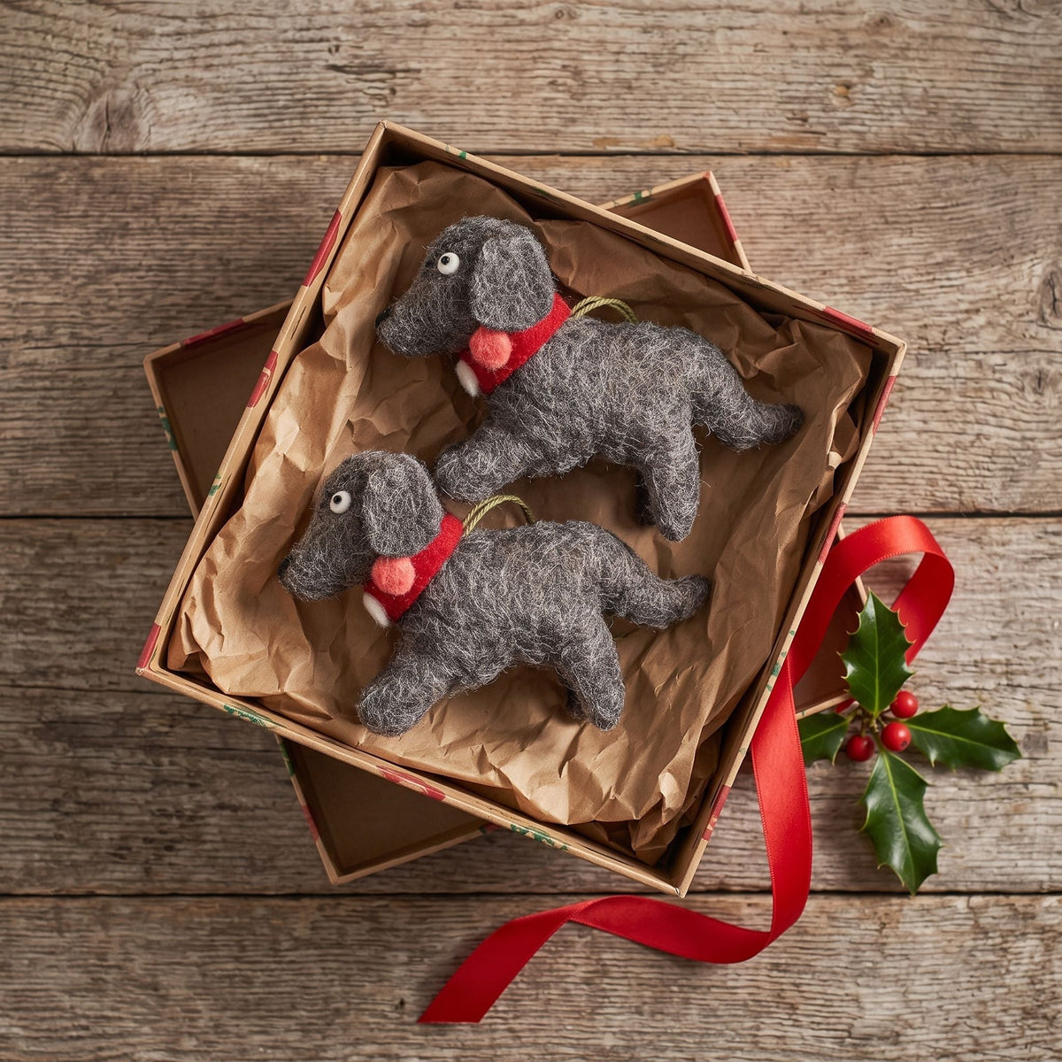 Handmade Felt Gray Dog Christmas Ornament Arcadia Home - Che Cose Belle