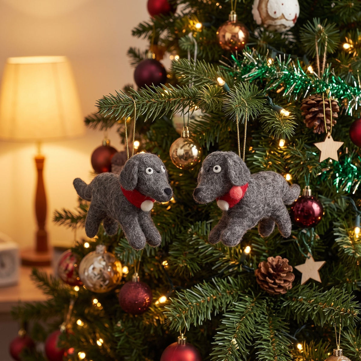 Handmade Felt Gray Dog Christmas Ornament Arcadia Home - Che Cose Belle