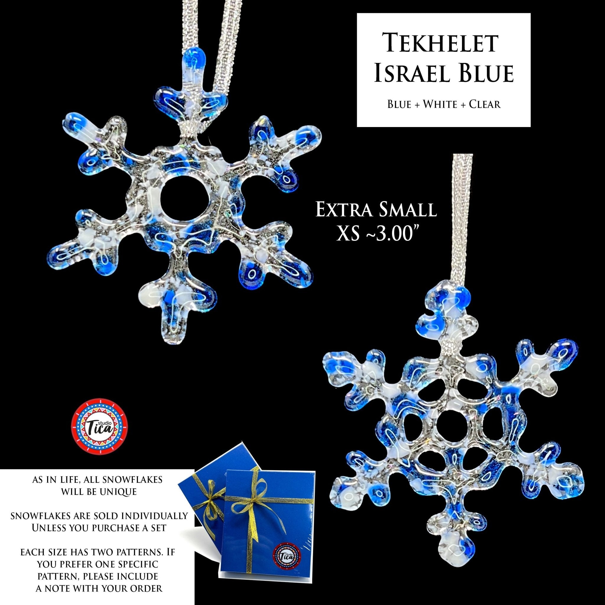 Handmade Glass Snowflake - Tekhelet Israel Blue - by studioTica - Che Cose Belle