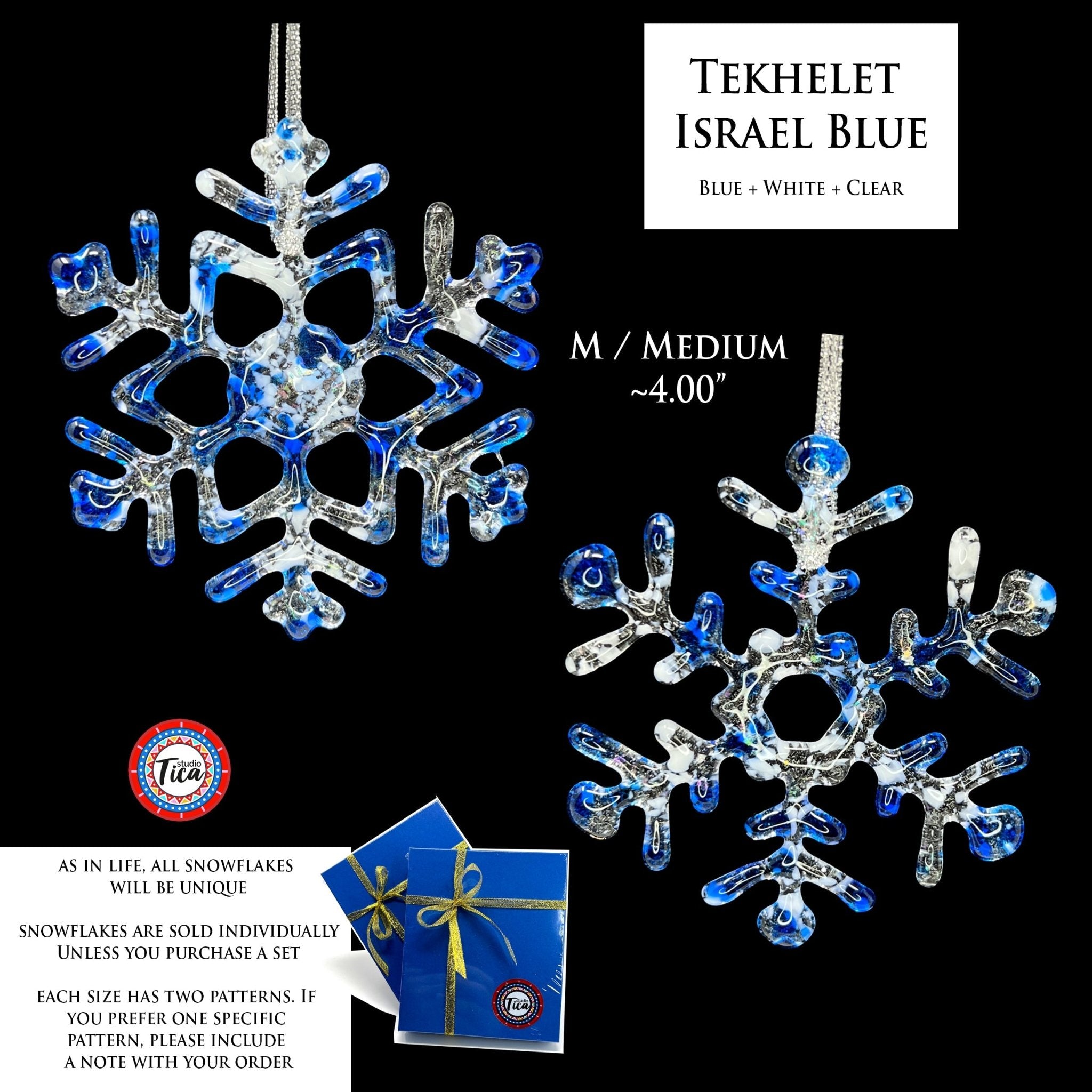 Handmade Glass Snowflake - Tekhelet Israel Blue - by studioTica - Che Cose Belle