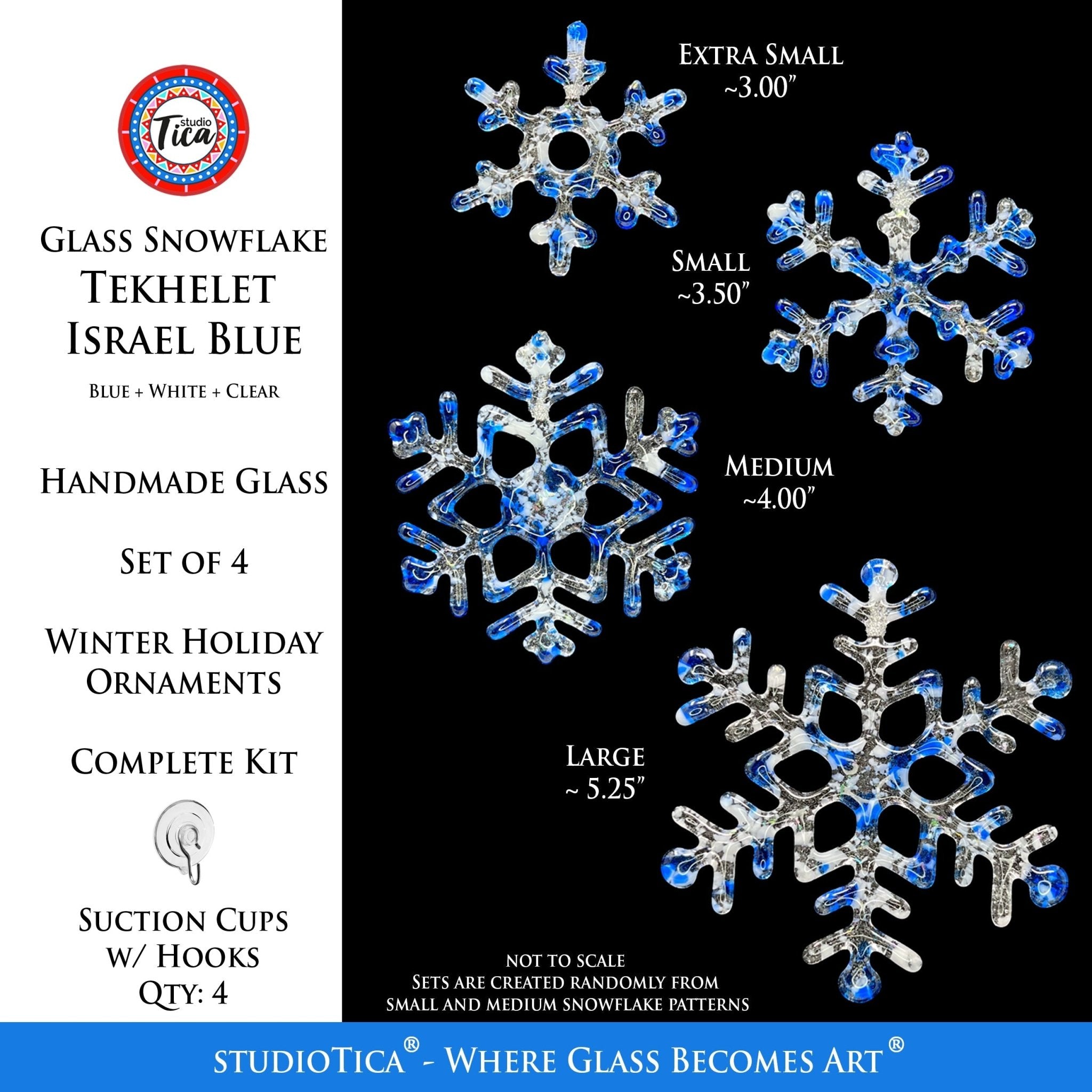 Handmade Glass Snowflake - Tekhelet Israel Blue - by studioTica - Che Cose Belle