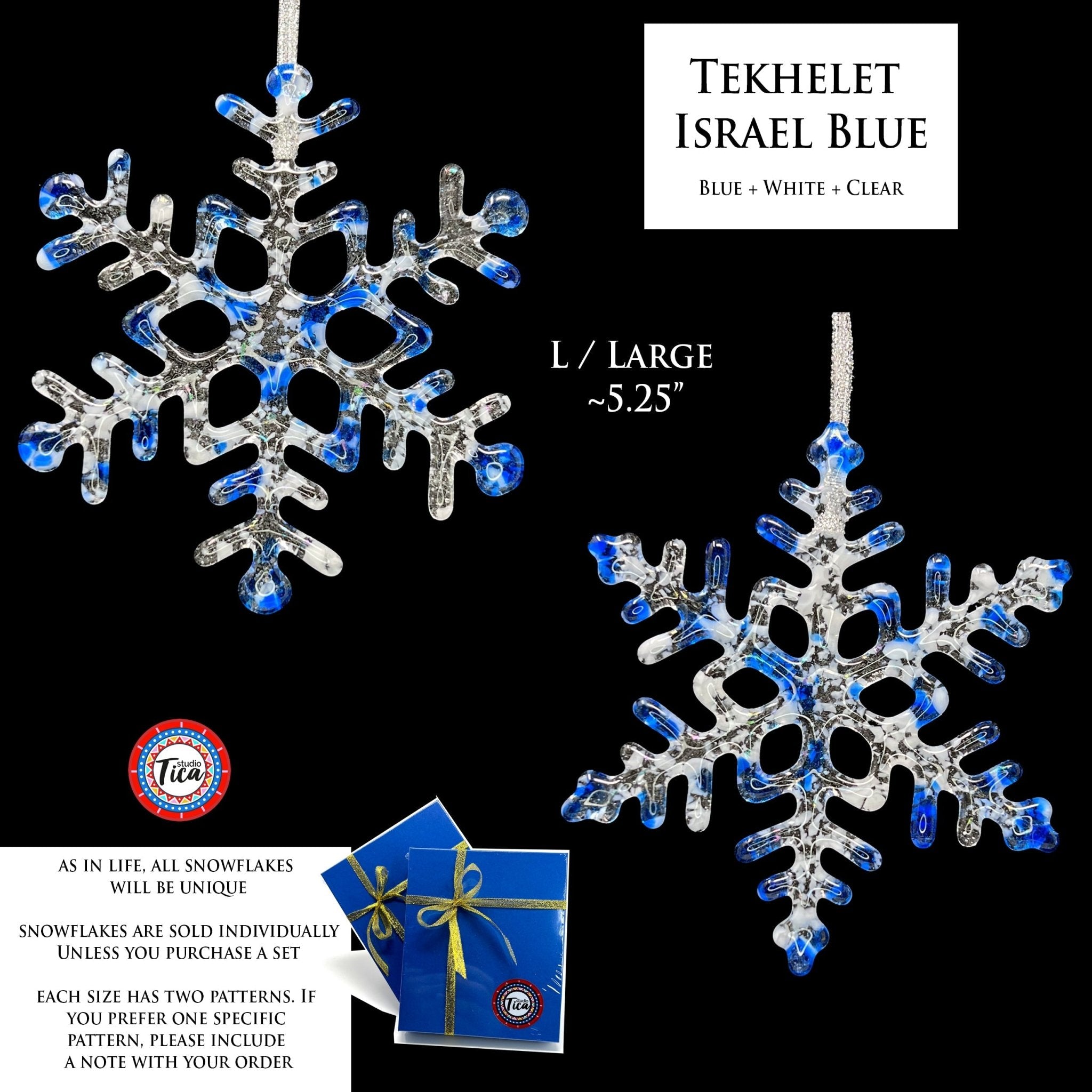 Handmade Glass Snowflake - Tekhelet Israel Blue - by studioTica - Che Cose Belle