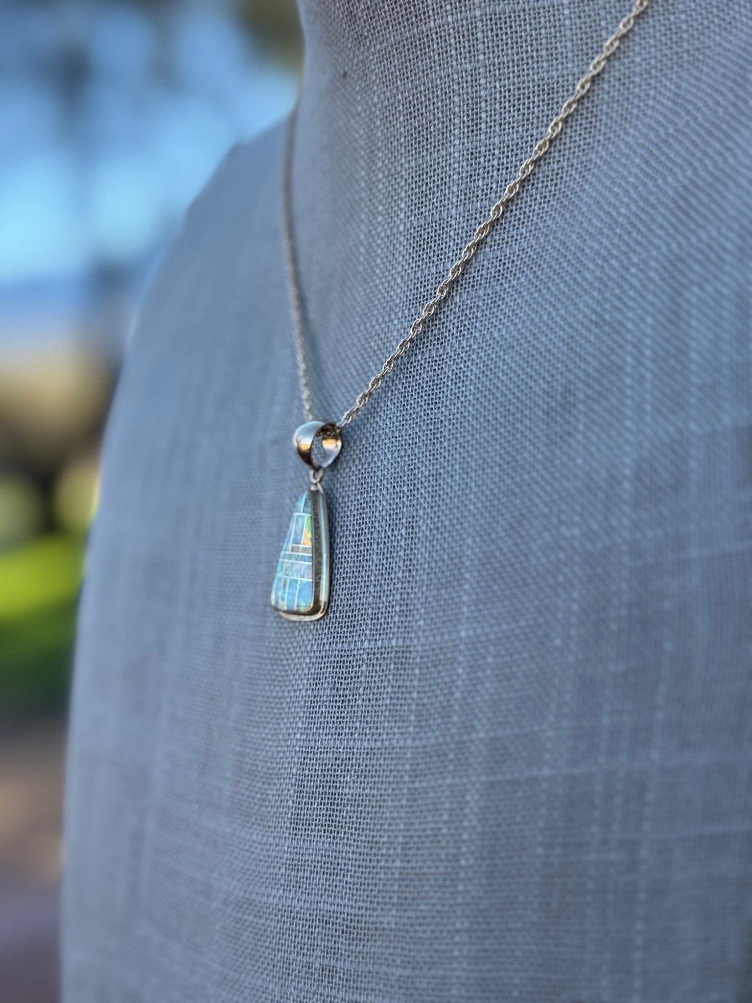Handmade Gold Filled Over Sterling Silver & Opal Inlay Pendant Necklace 16" - Che Cose Belle