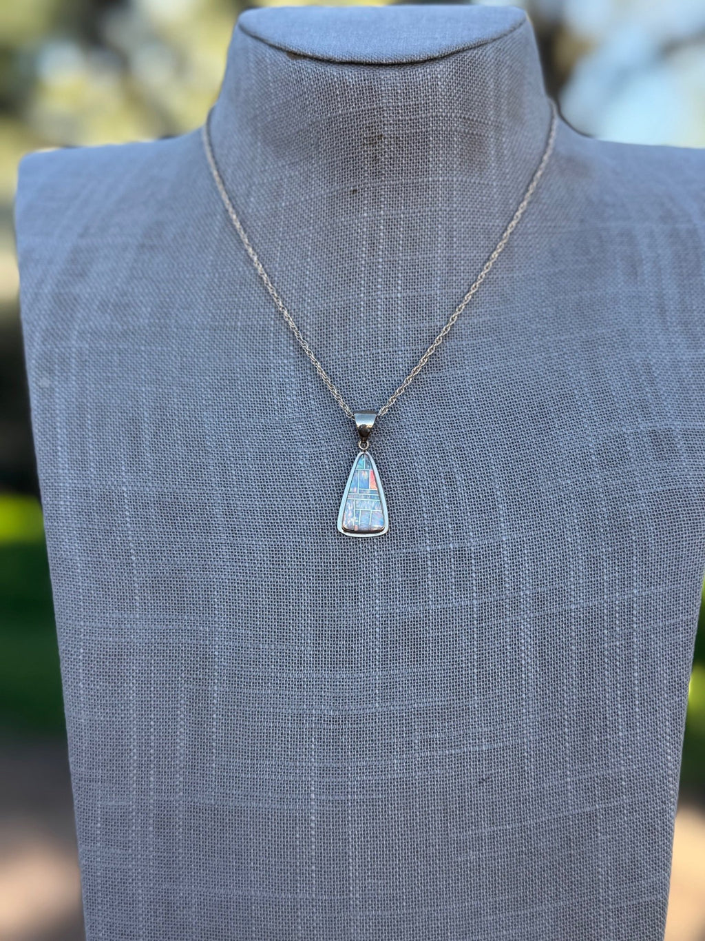 Handmade Gold Filled Over Sterling Silver & Opal Inlay Pendant Necklace 16" - Che Cose Belle