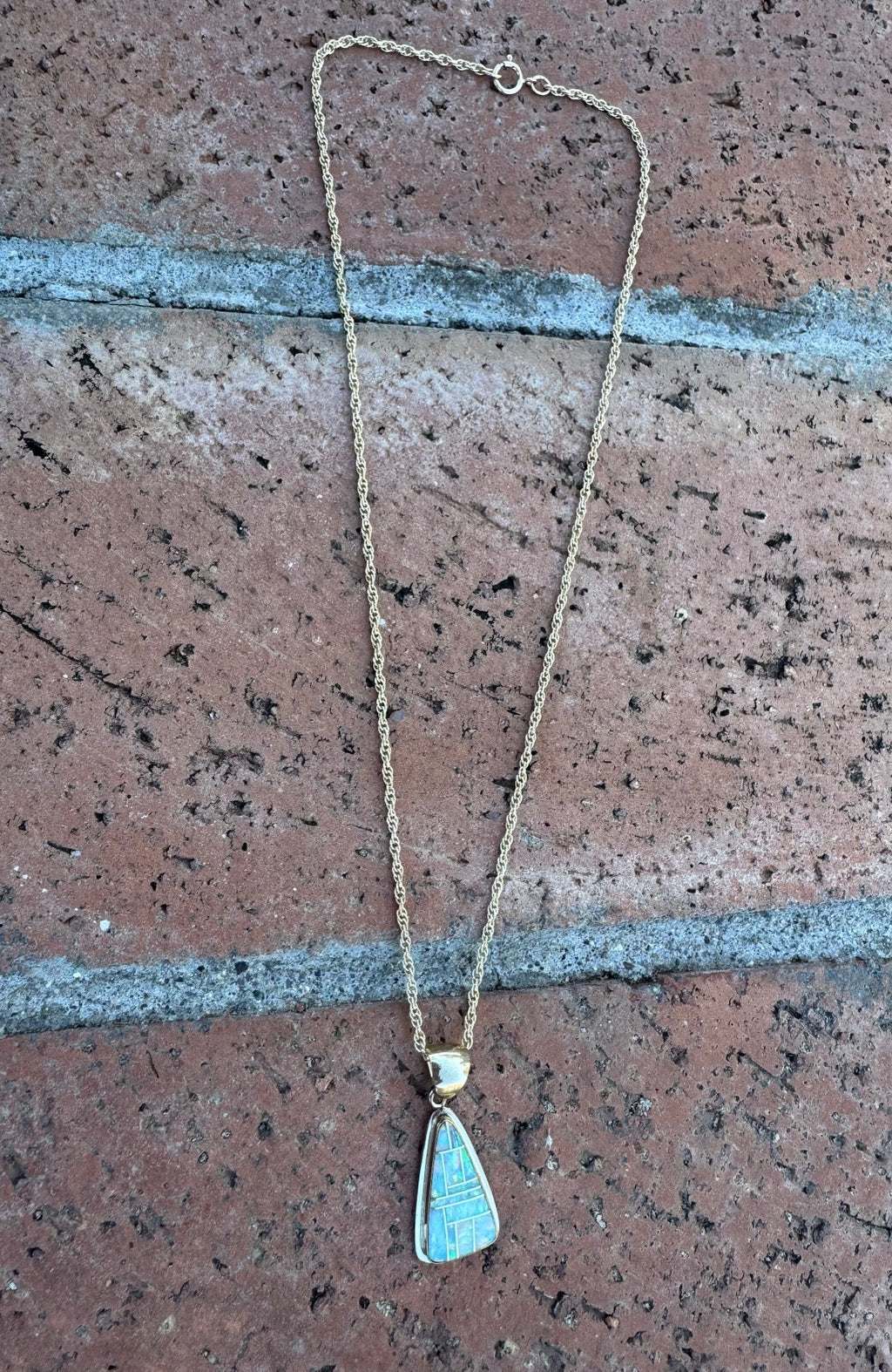 Handmade Gold Filled Over Sterling Silver & Opal Inlay Pendant Necklace 16" - Che Cose Belle