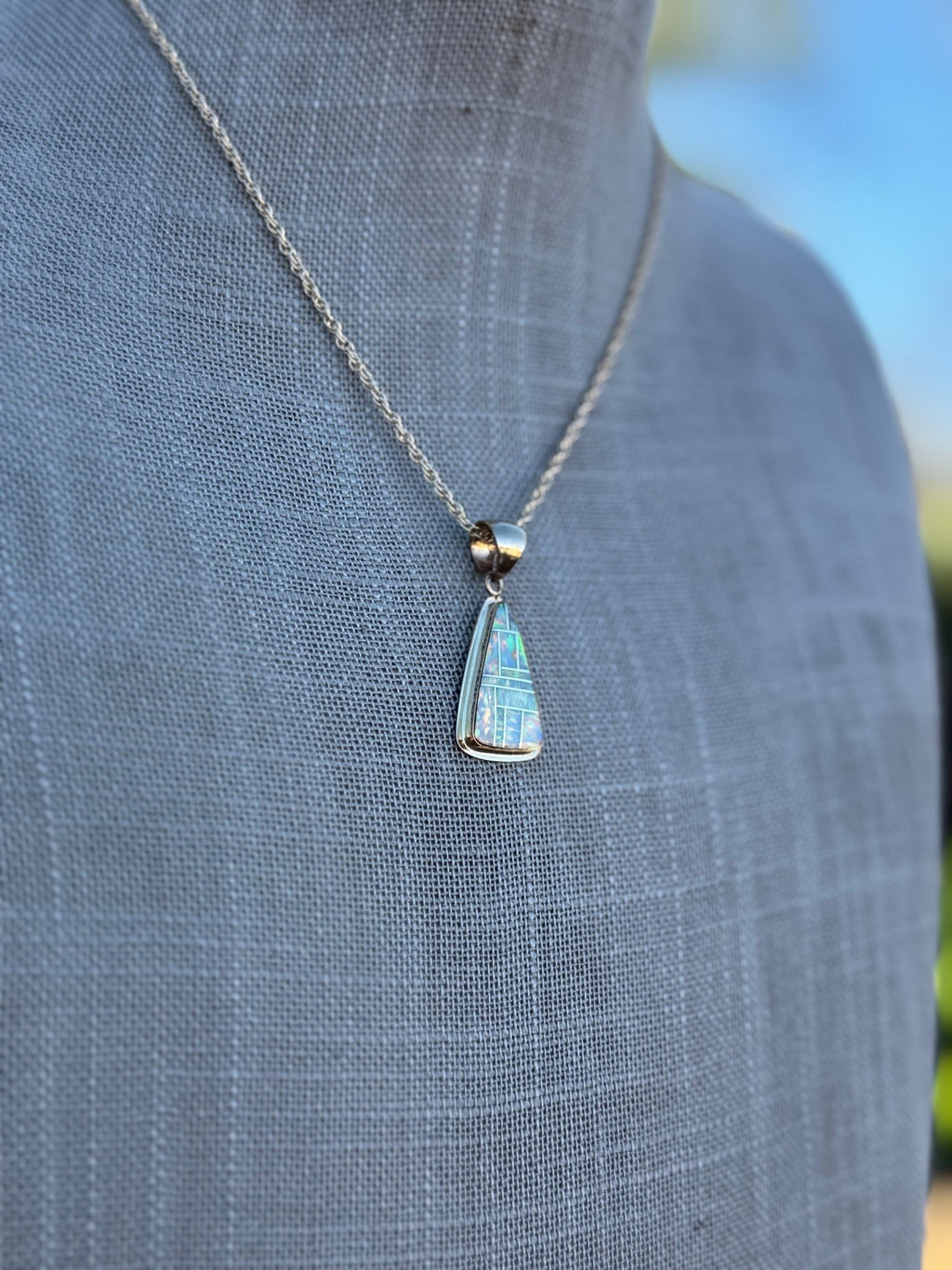 Handmade Gold Filled Over Sterling Silver & Opal Inlay Pendant Necklace 16" - Che Cose Belle