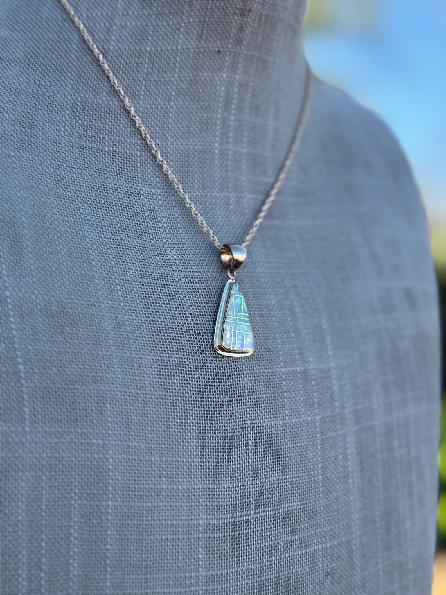 Handmade Gold Filled Over Sterling Silver & Opal Inlay Pendant Necklace 16" - Che Cose Belle