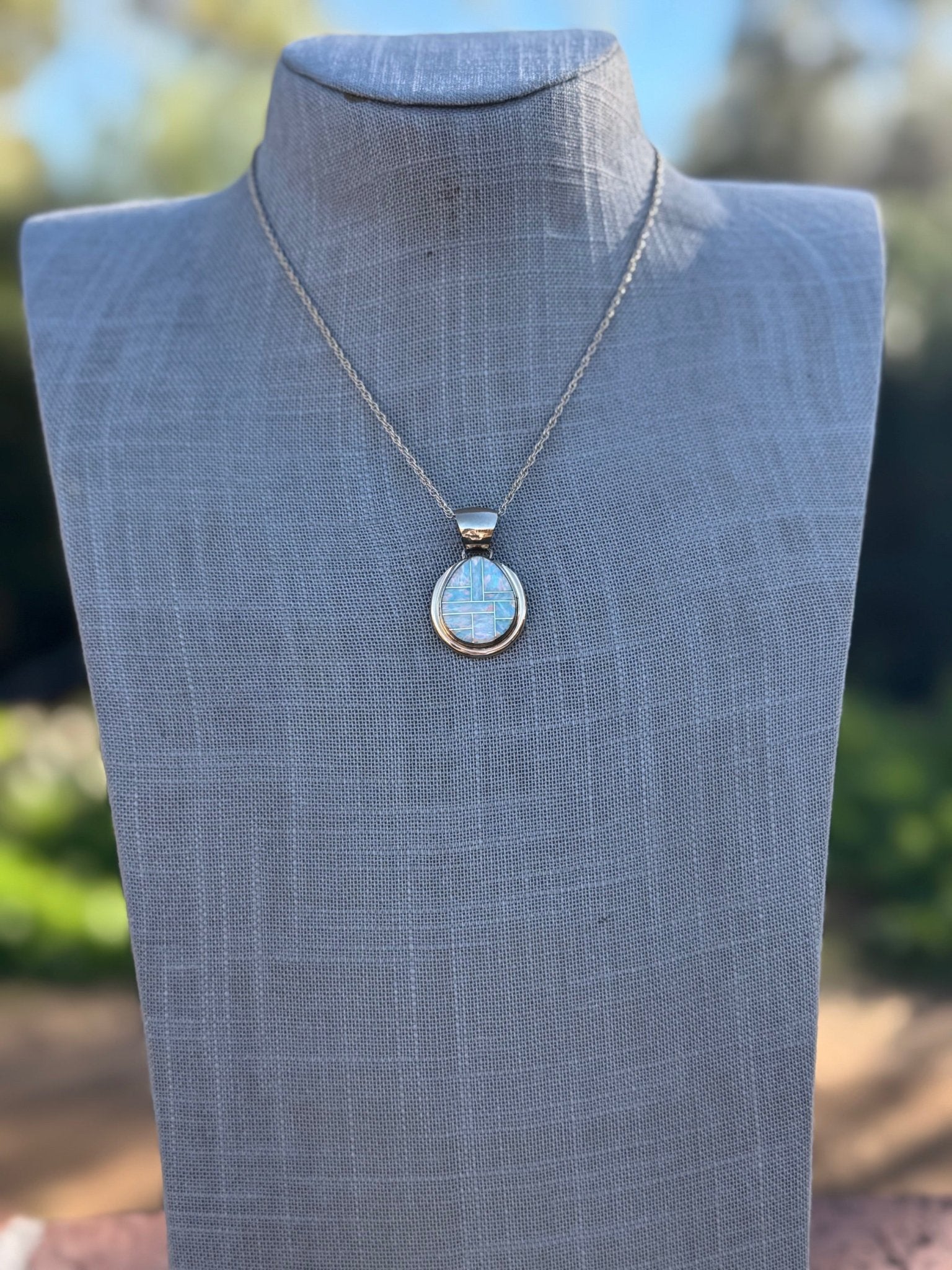 Handmade Gold Filled Over Sterling Silver & Opal Inlay Pendant Necklace - Che Cose Belle