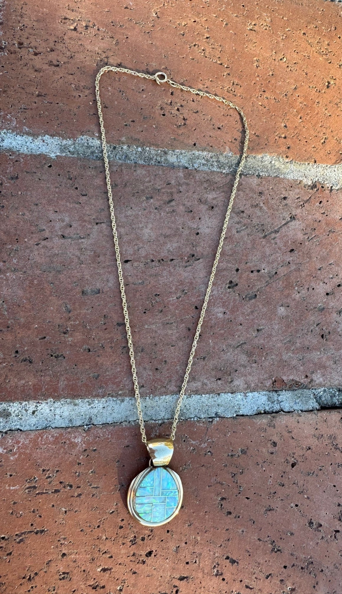 Handmade Gold Filled Over Sterling Silver & Opal Inlay Pendant Necklace - Che Cose Belle