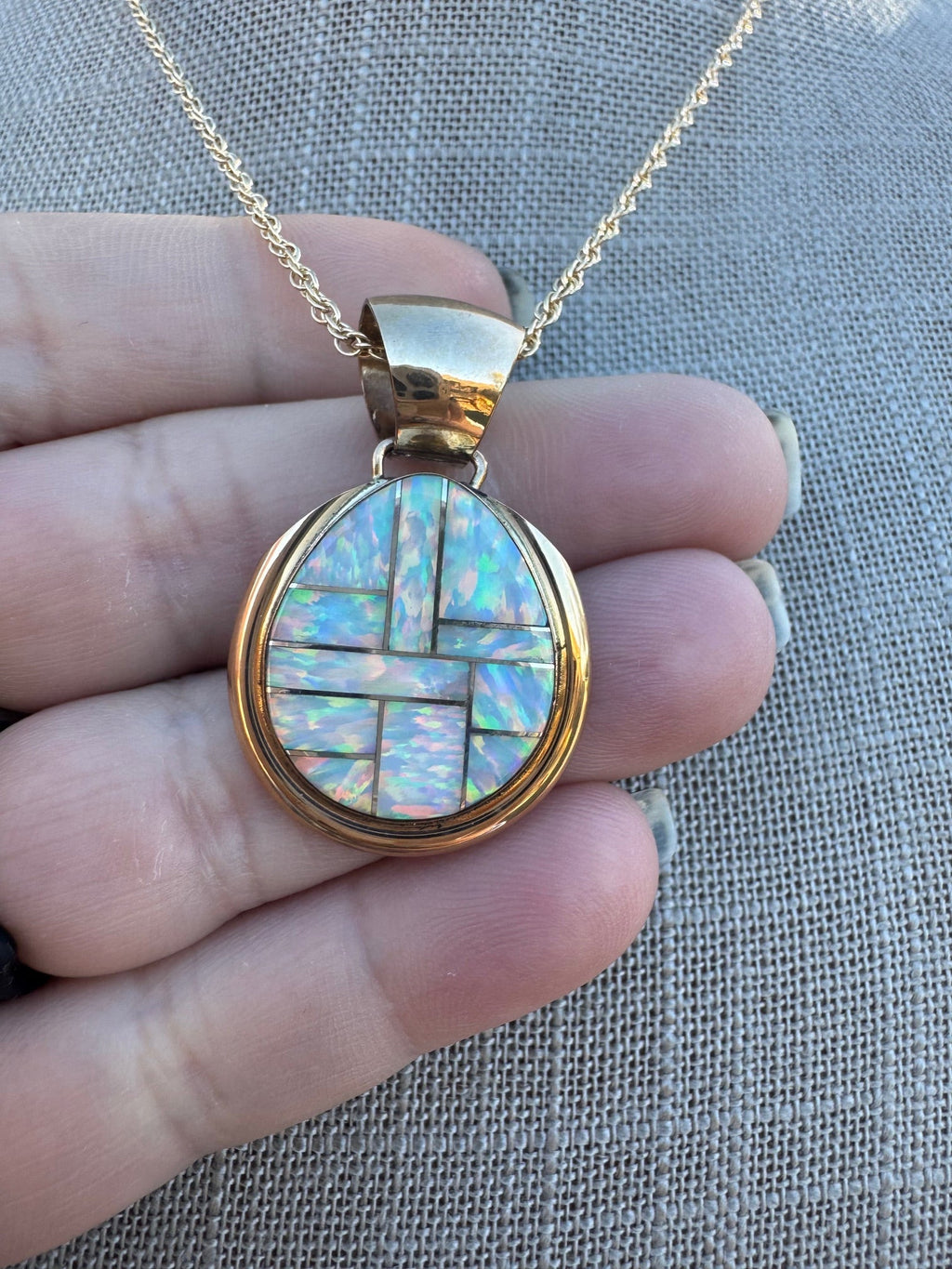 Handmade Gold Filled Over Sterling Silver & Opal Inlay Pendant Necklace - Che Cose Belle