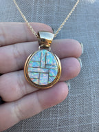 Handmade Gold Filled Over Sterling Silver & Opal Inlay Pendant Necklace - Che Cose Belle