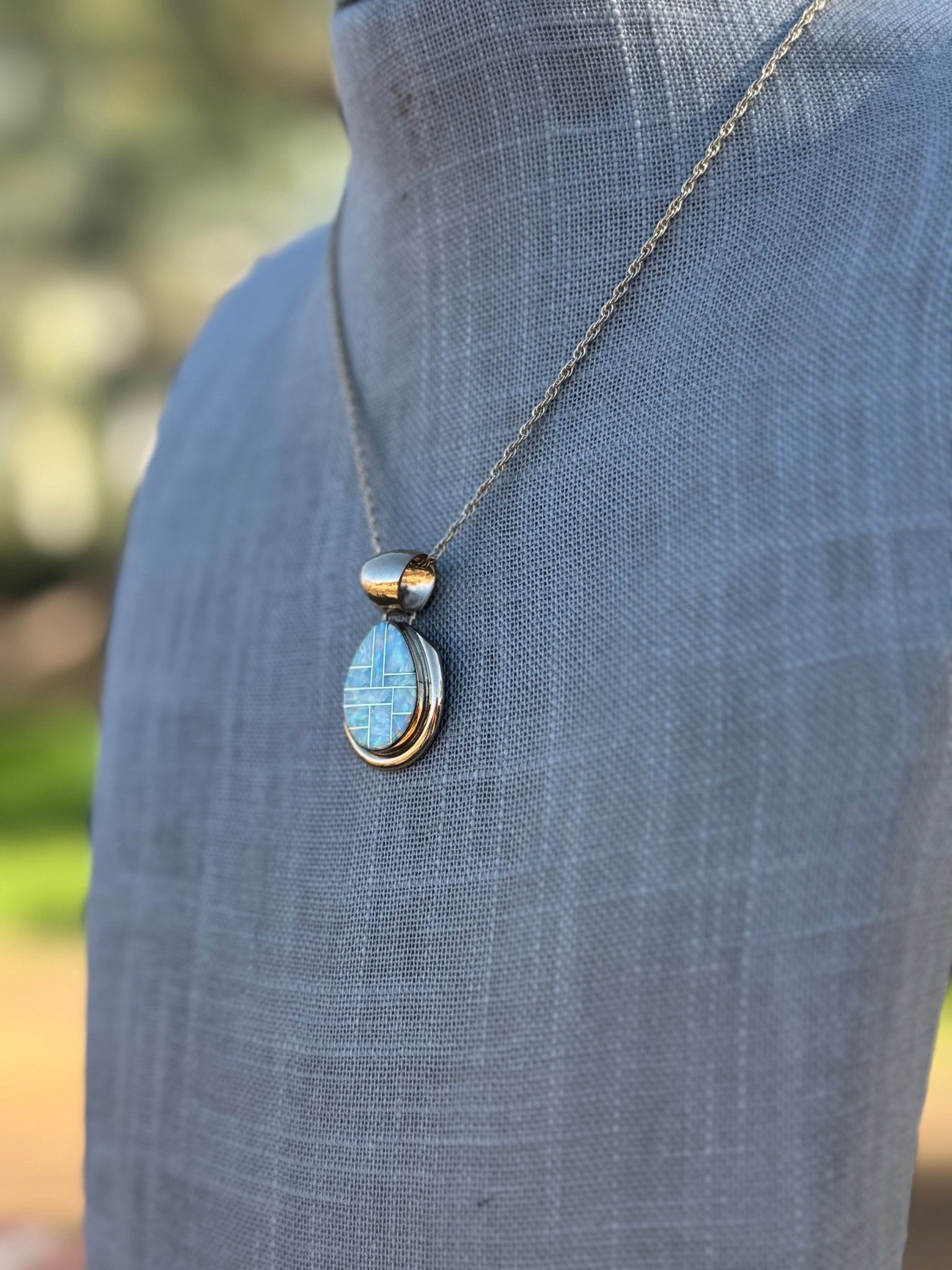 Handmade Gold Filled Over Sterling Silver & Opal Inlay Pendant Necklace - Che Cose Belle