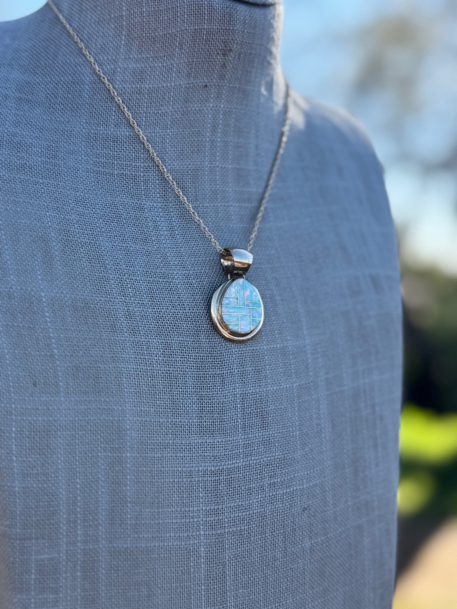 Handmade Gold Filled Over Sterling Silver & Opal Inlay Pendant Necklace - Che Cose Belle