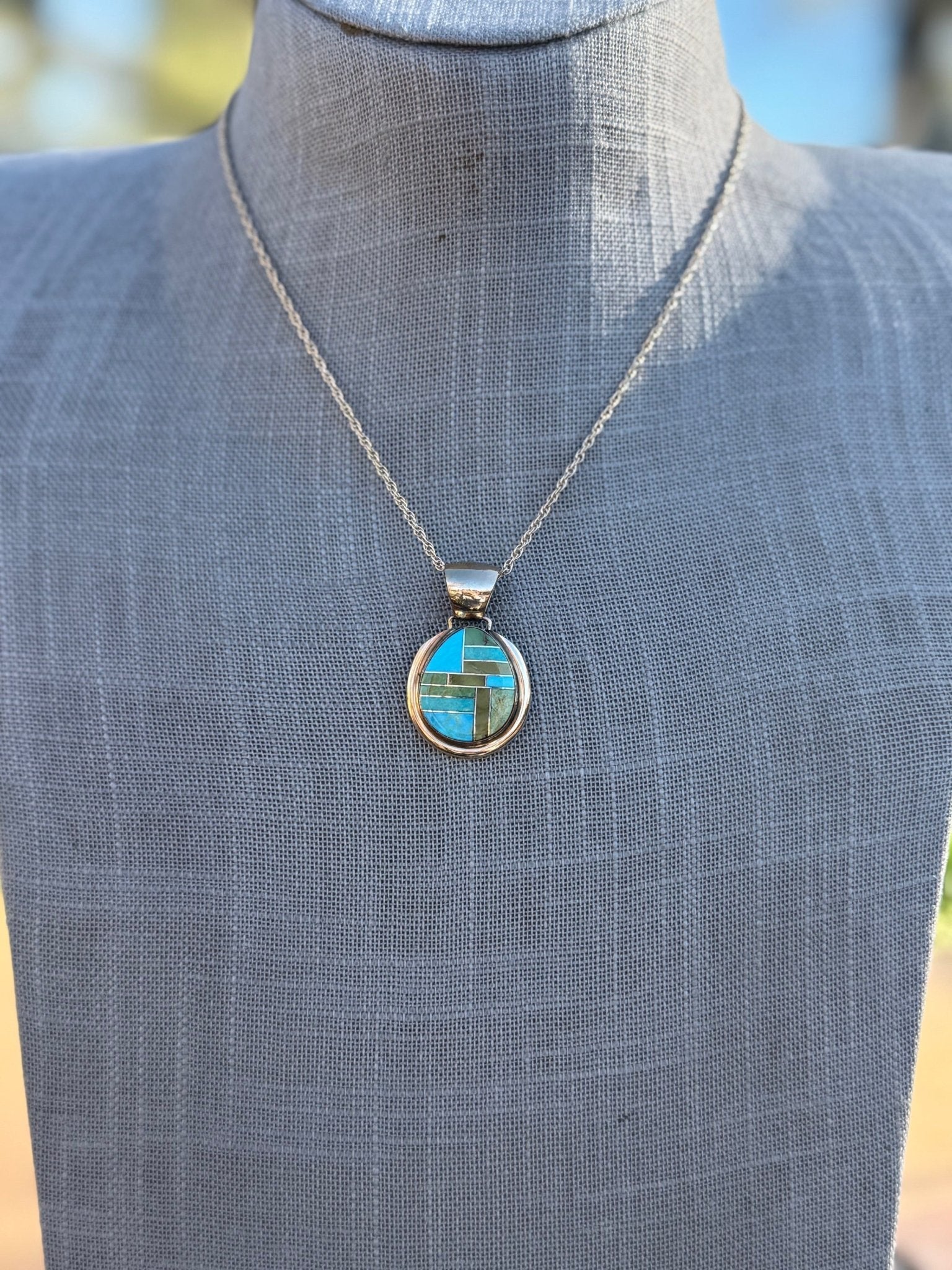 Handmade Gold Filled Over Sterling Silver & Sonoran Mountain Turquoise Inlay Pendant Necklace - Che Cose Belle