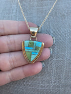 Handmade Gold Filled Over Sterling Silver & Sonoran Mountain Turquoise Inlay Pendant Necklace 18" - Che Cose Belle