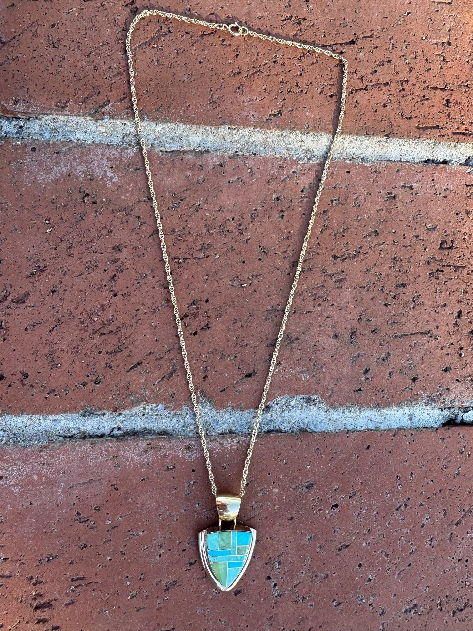 Handmade Gold Filled Over Sterling Silver & Sonoran Mountain Turquoise Inlay Pendant Necklace 18" - Che Cose Belle
