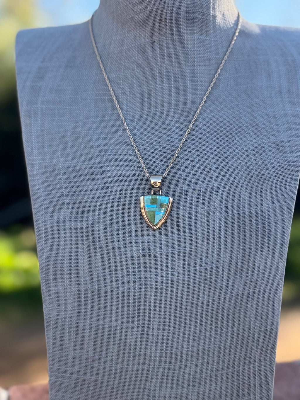 Handmade Gold Filled Over Sterling Silver & Sonoran Mountain Turquoise Inlay Pendant Necklace 18" - Che Cose Belle