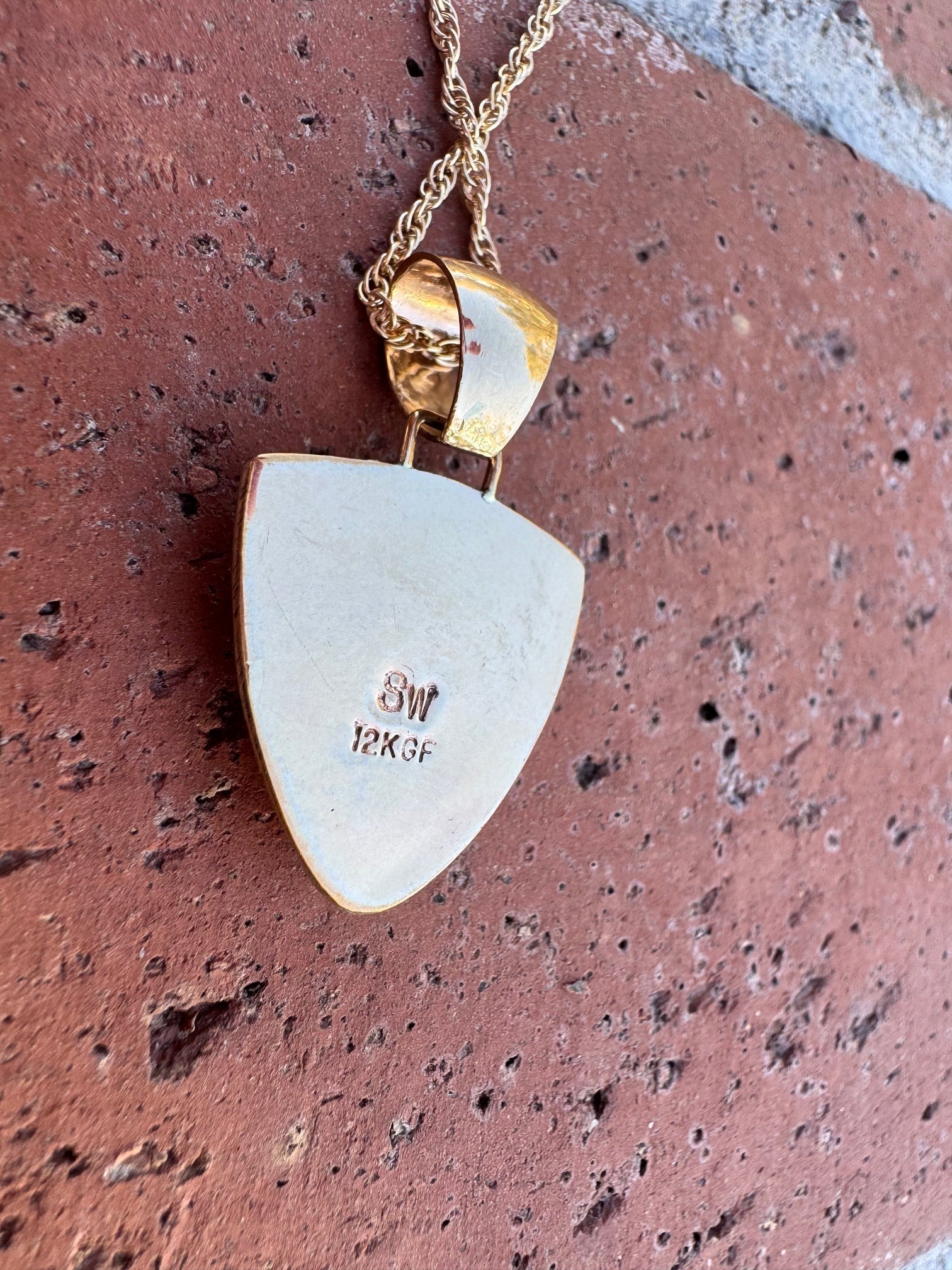 Handmade Gold Filled Over Sterling Silver & Sonoran Mountain Turquoise Inlay Pendant Necklace 18" - Che Cose Belle