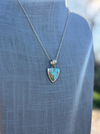 Handmade Gold Filled Over Sterling Silver & Sonoran Mountain Turquoise Inlay Pendant Necklace 18" - Che Cose Belle