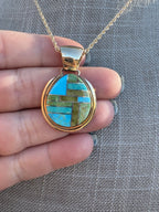 Handmade Gold Filled Over Sterling Silver & Sonoran Mountain Turquoise Inlay Pendant Necklace - Che Cose Belle