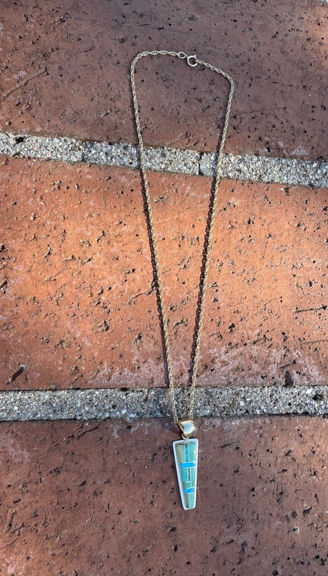 Handmade Gold Filled Over Sterling Silver & Sonoran Mountain Turquoise Inlay Pendant Necklace - Che Cose Belle