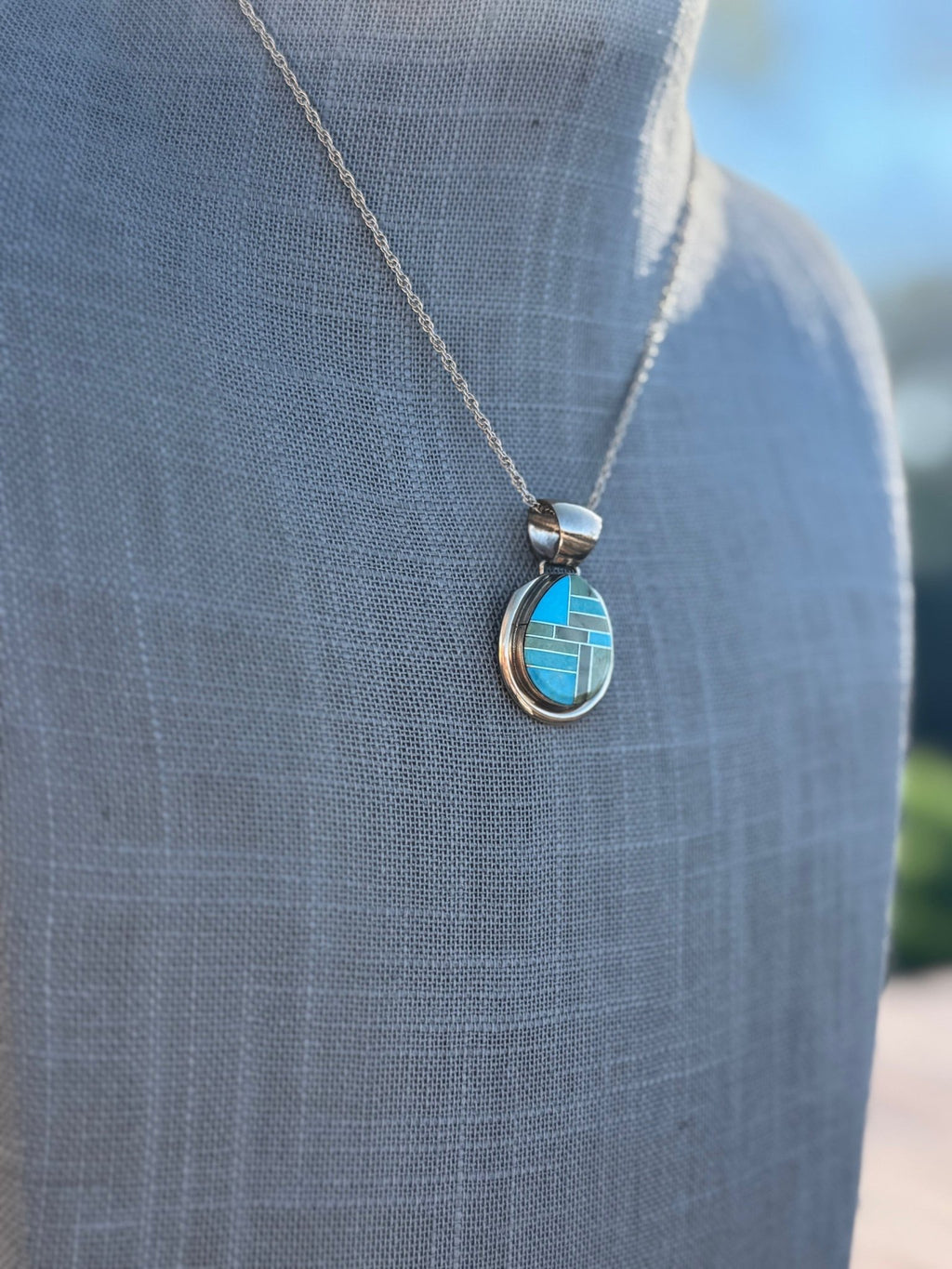 Handmade Gold Filled Over Sterling Silver & Sonoran Mountain Turquoise Inlay Pendant Necklace - Che Cose Belle